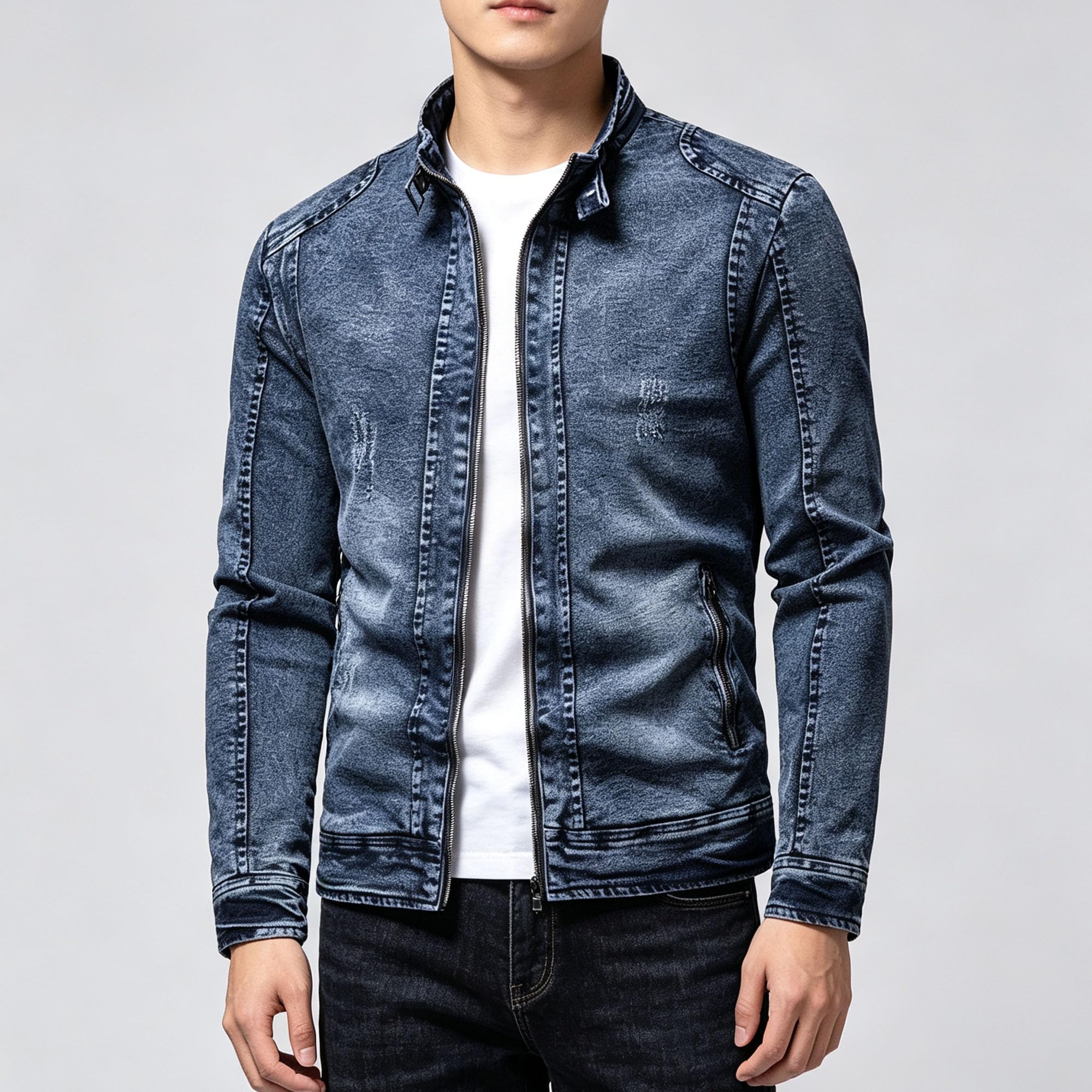 Męski płaszcz pilota, z pełnym zamkiem błyskawicznym, slim fit, stójka