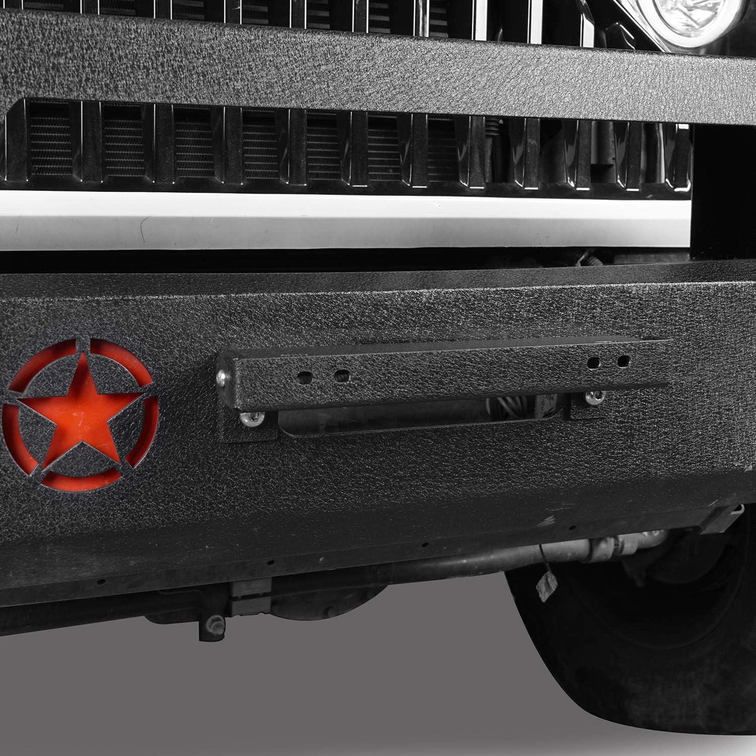 Hooke Road Flip-Up License Plate Holder for Winch Texture Black for Jeep Wrangler YJ TJ JK JKU JL Gladiator JT Tacoma Tundra Ram F150 Pickup Truck