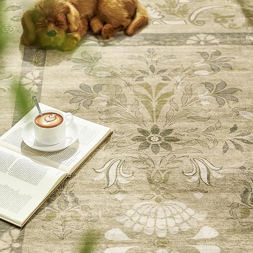 Miniatura 9 de jinchan Alfombra de área de 2 x 3, lavable a máquina, tapete de entrada floral de pelo bajo, bohemio, vintage, delgado, antideslizante, no desprende