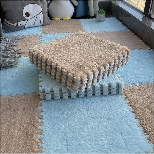 Azulejos de felpa entrelazados de 12 x 12 pulgadas, tapete de espuma de 0.394in de grosor, tapete de juego de rompecabezas, tapete de suelo suave
