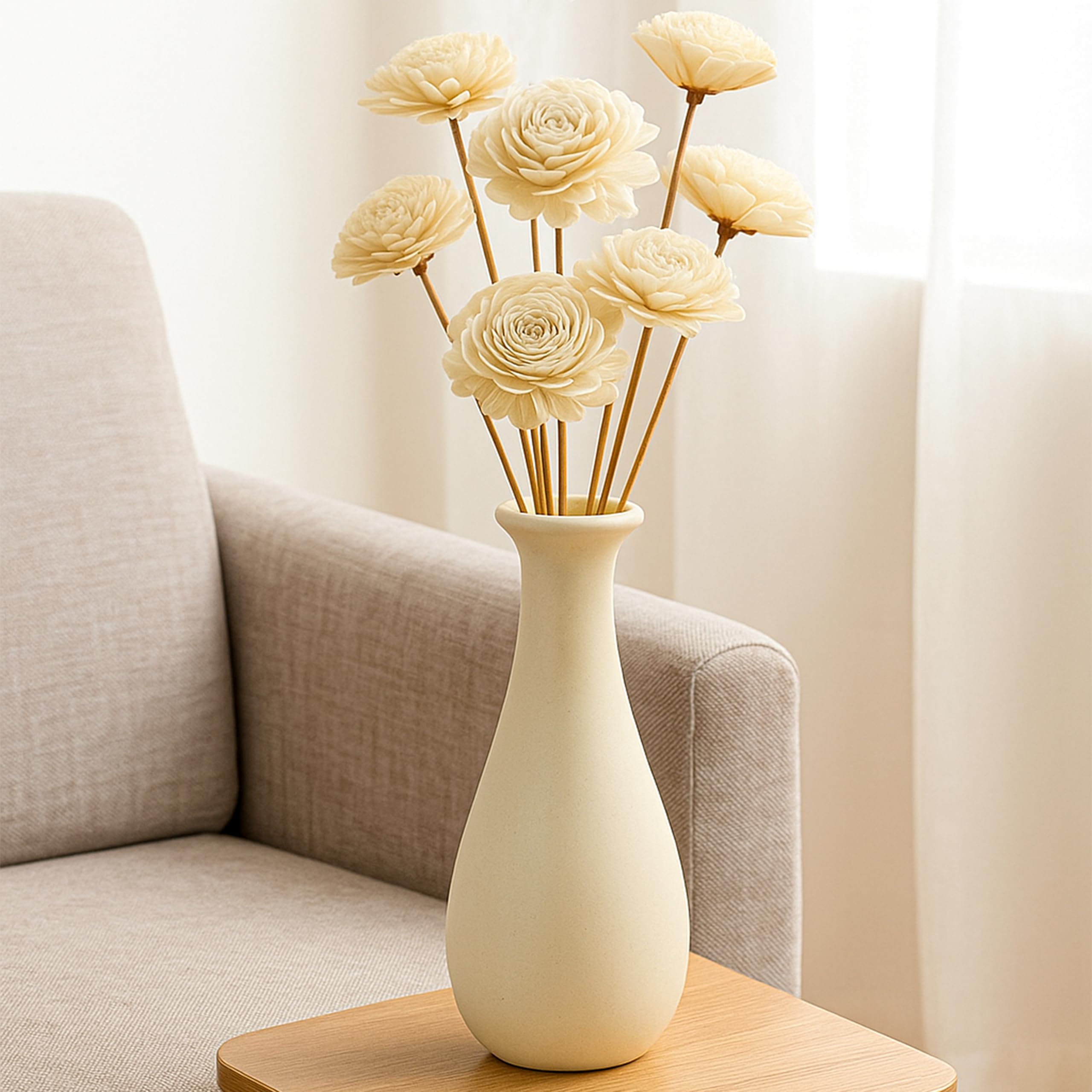Decorative Vase Cream, Wood Flowers, 9 Inch Height, Home Decor Vase for Living Room, Home Decoration Items for Living Room, Flower Vases for Home, Office & Table Decor-image-46