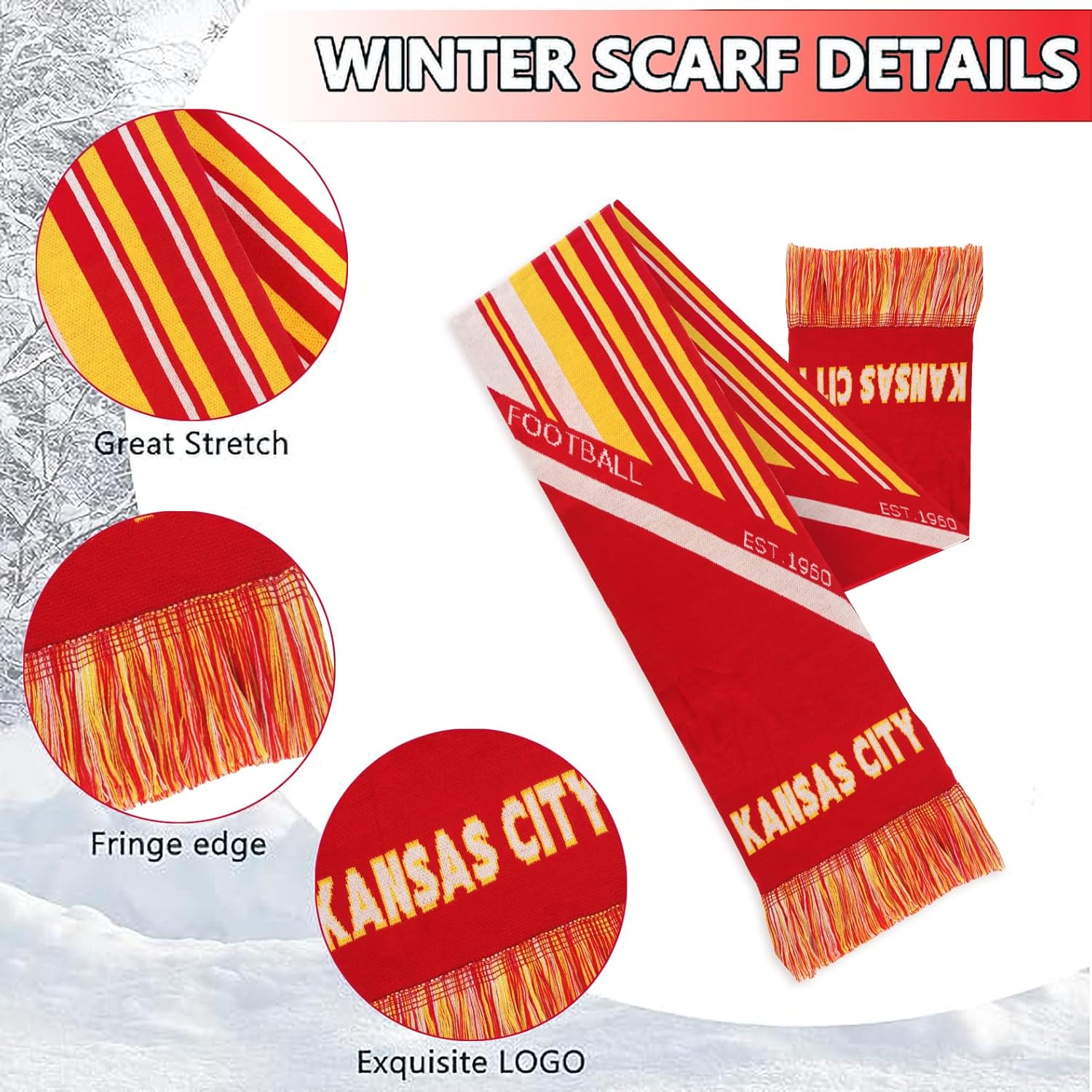 3 Set Winter Fashion Beanie Hat Knit with Warm Gloves and Scarf for Football Baseball Fans
