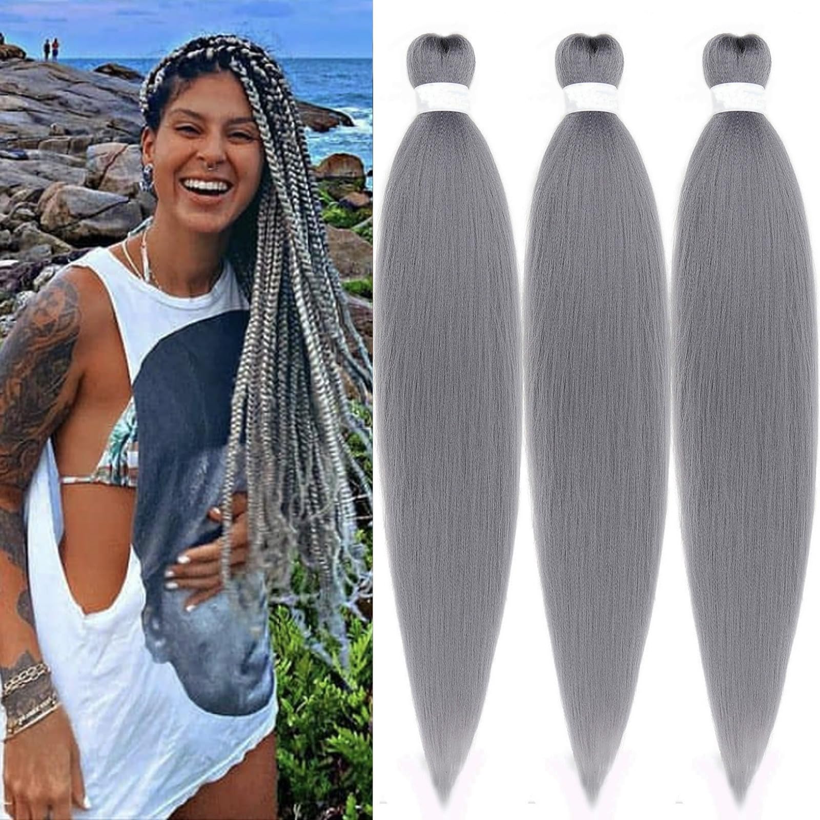 Amazon.com : Grey Braiding Hair Pre Stretched 30 inch Kanekalo