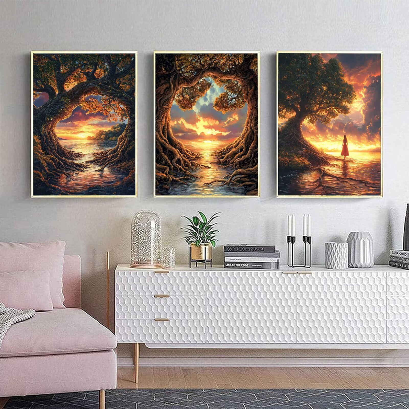 Generico Cnyaunfi 3 Pezzi Tramonto Pittura Diamante Fai-Da-Te, 5D Giallo Diamond Painting Kit Completo per Hobby Creativi Adulti, Per La Decorazione Della Parete Di Casa 70x90cm YF-3531