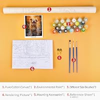 TISHIRON Számfestő Készlet Felnőtteknek és Gyerekeknek - Kutya Mintás Vászon Festmény 40x50 cm - DIY Akril Festőkészlet Keret Nélkül - Apák  6