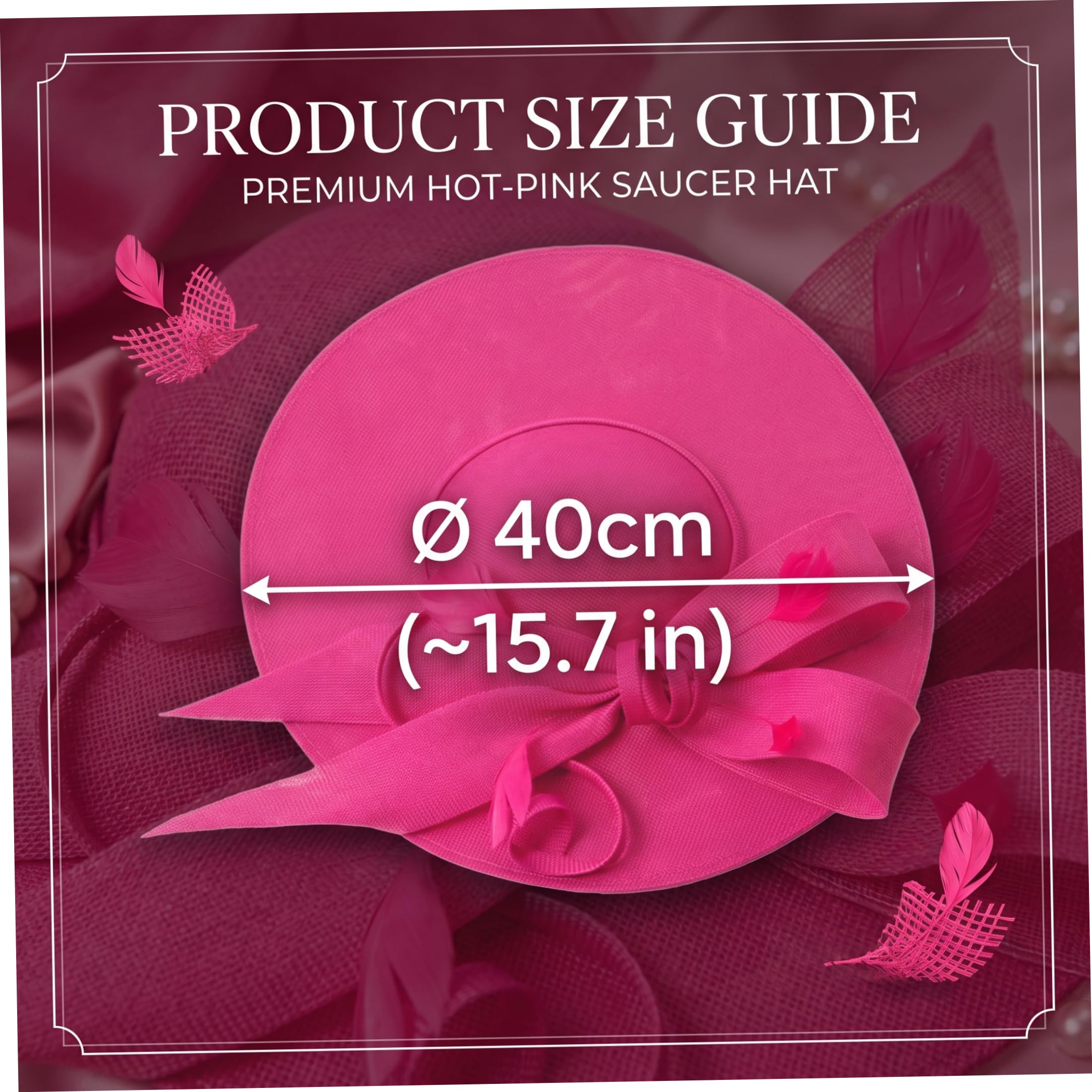 Cappelli da tè da donna, cappelli da fascinator con fiocco da donna rosa rosso 40 cm