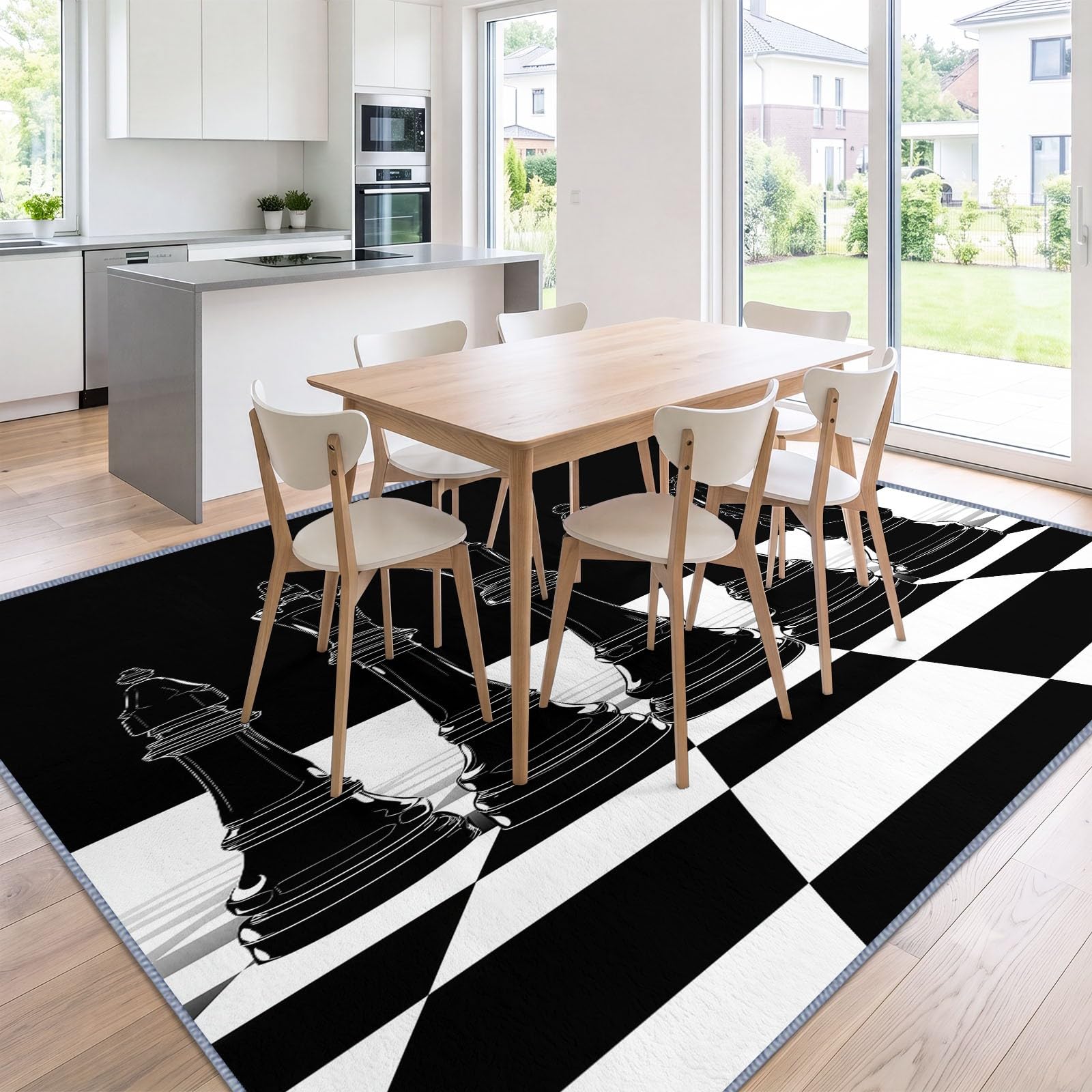 Alfombra moderna y clásica lavable, para salón, color blanco y negro, antideslizante, suave, 180 x 240 cm, para dormitorio, oficina, comedor, cocina y salón