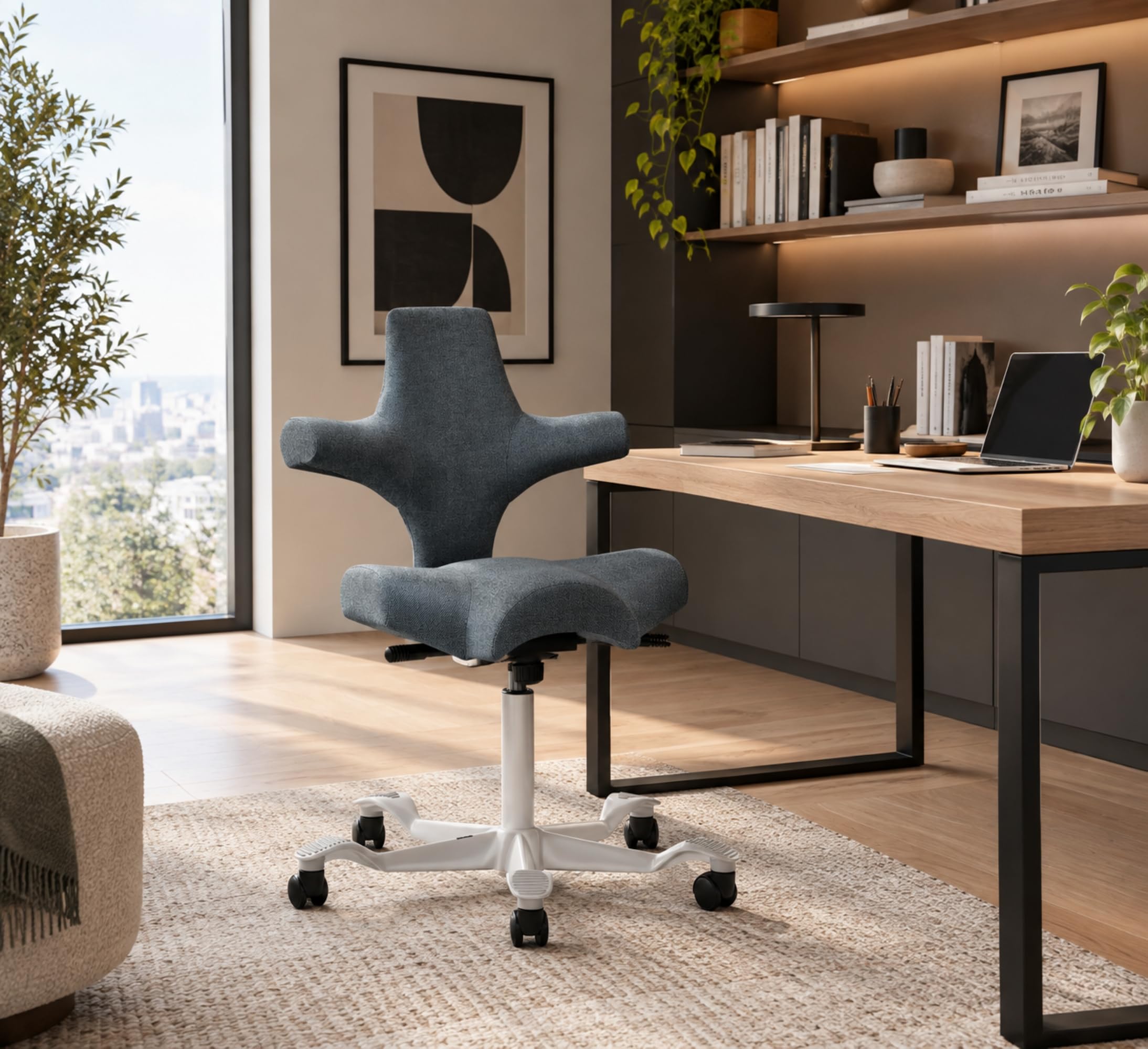 HAG Capisco Sit to Stand Chair-Silver Frame-Upholstered Dark Gray