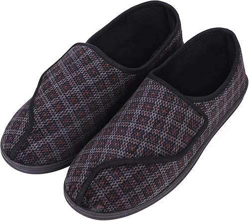 LongBay Pantuflas para diabéticos de espuma viscoelástica para hombre, cómodas, cálidas, de forro polar, artritis, edema, hinchadas, zapatos de casa