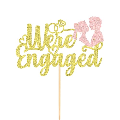 Miniatura 7 de Ercadio 1 paquete de decoración para tartas con purpurina dorada con anillo de despedida de soltera, decoración para bodas, compromisos, fiestas