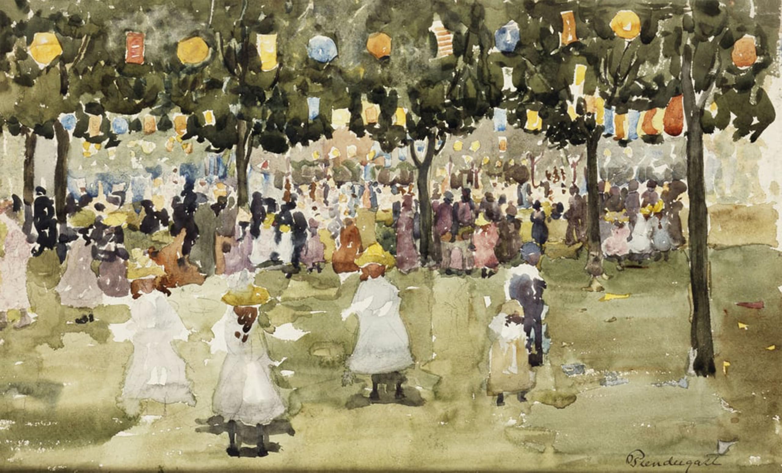 POSTERIIk Vintage Classic Picture Landscape Artwork Central Park New York City by Maurice Brazil Prendergast Portrait Canvas Painting for Office Home Decor 60x90cm