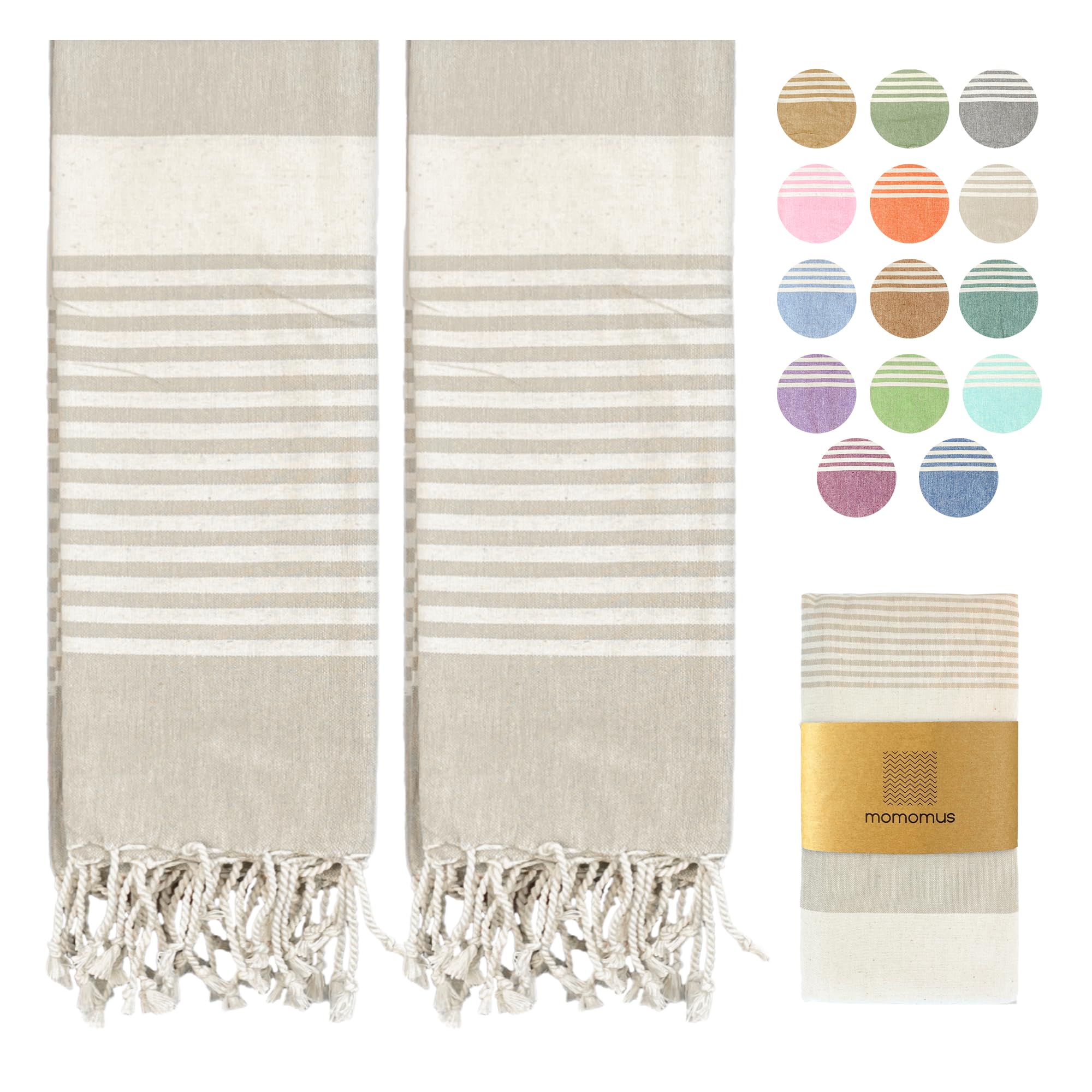 MOMOMUS MOMOMUS Pack de 2 Foutas XL o Toallas de Playa Grandes de Algodón 100% - Absorbentes, Ultrasuaves, Compactas - Ideal como Pareo y Toalla para Sauna, SPA y Piscina - Beige, 90x180cm