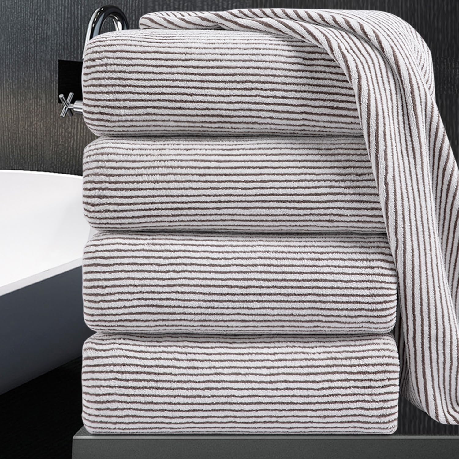 4 Piece Bath Towel Set 35″x70″Oversized Bath Towel for Bathroom Ultra Soft Fluffy Extra Large Bath Sheet Luxury Premium Bathroom Towel Highly Absorbent Quick Dry Shower Towel for Hotel Spa,Brown White 4 Piece Bath Towel Set 35″x70″Oversized Bath Towel for Bathroom Ultra Soft Fluffy Extra Large Bath Sheet Luxury Premium Bathroom Towel Highly Absorbent Quick Dry Shower Towel for Hotel Spa,Brown White