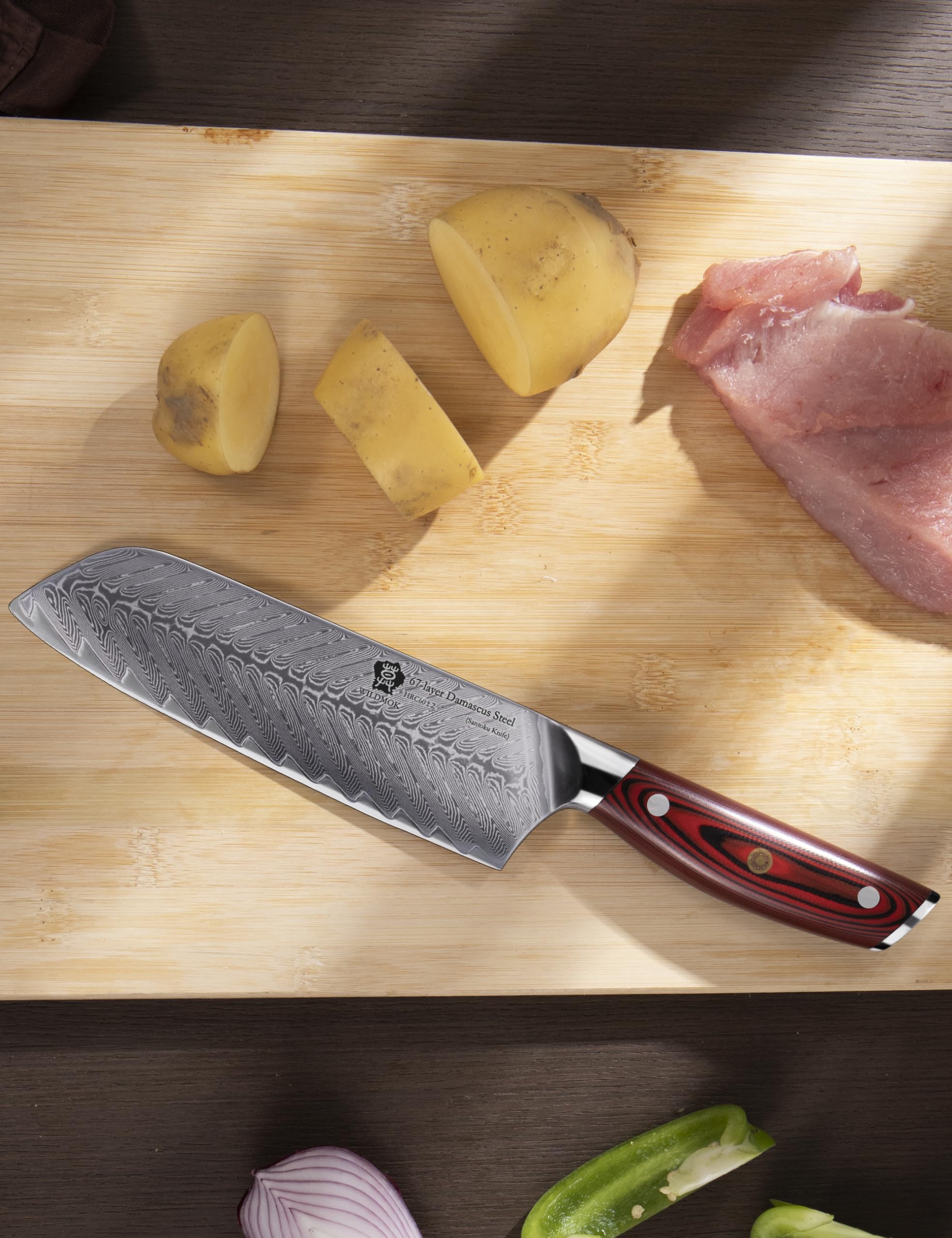 WILDMOK Cuchillo de trinchar Damasco, cuchillo de carne japonés asiático profesional afilado de 18 cm, cuchillo de cocina multifunción de acero súper vg10 para verduras, juego completo Tang