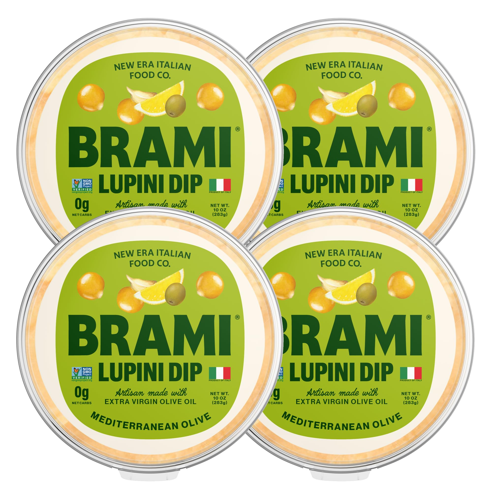 BRAMI Lupini Bean Hummus Dip | 0g Sugar, 0g Net Carbs | Keto, Vegan, Vegetarian | 10.6oz (4 Pack) (Mediterranean)