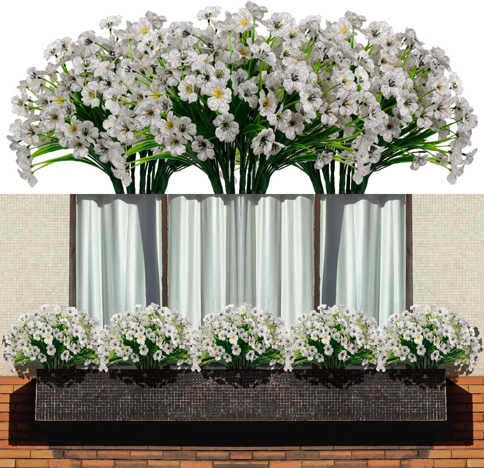 15 Bundles Artificial Flowers Fake Silk Flowers Outdoor UV Resistant Faux Flowers Plastic Fabric Greenery Plants for Hanging Planter Kitchen Home Office Wedding Garden Decoration (White)…