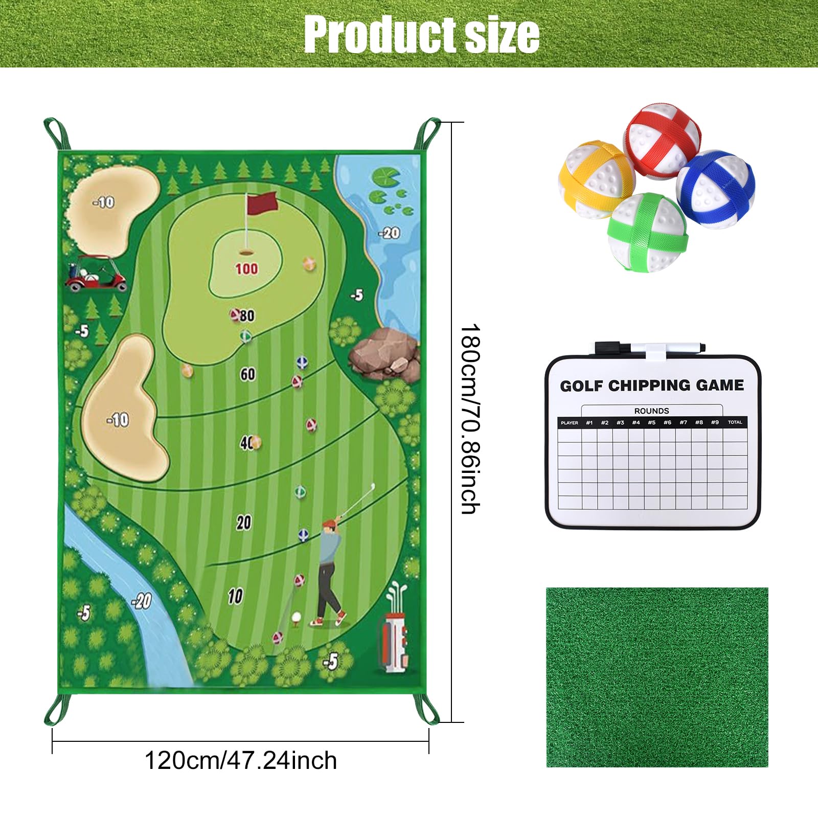 Tapis d'Entraînement de Golf - Matten d'entraînement de Golf, Kit Complet avec Tapis Golf, 16 Balles, Tapis de Frappe et Accessoires, Idéal pour Entraînement Intérieur, Extérieur, et Jardin