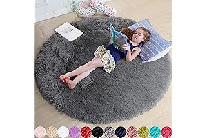Round Fluffy Rug 4x4 - Plush Gray Shag Area Rug for Kids Bedroom