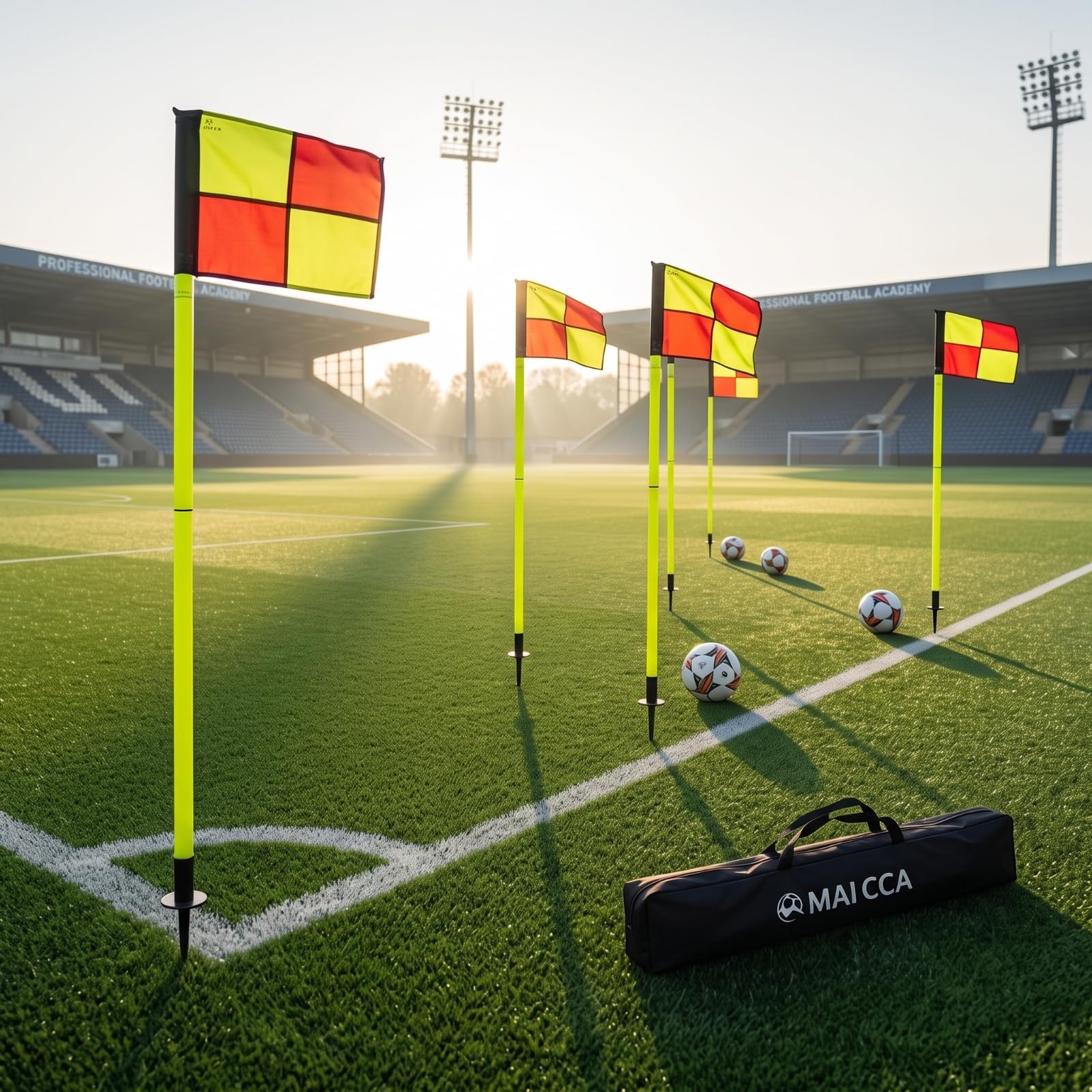 4 Pezzi Kit Bandierine per il Calcio Picchetto Resistente Alle Intemperie Bandiera d’angolo con urevole Attrezzatura Sportiva per Allenatori