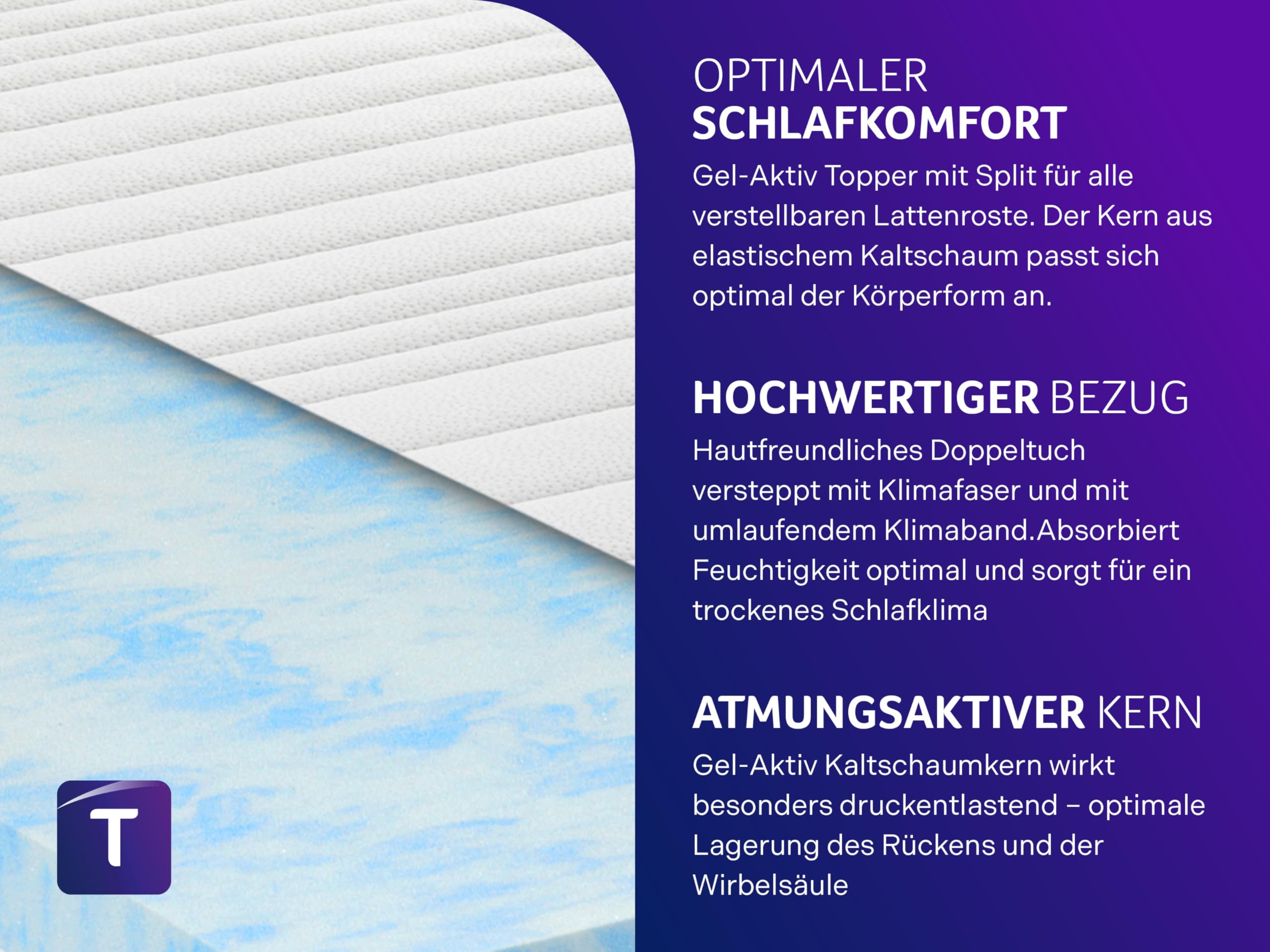 Traumnacht Split Topper aus Gelschaum mit Klimaband und Gel-Aktiv-Kaltschaum – Bild 4