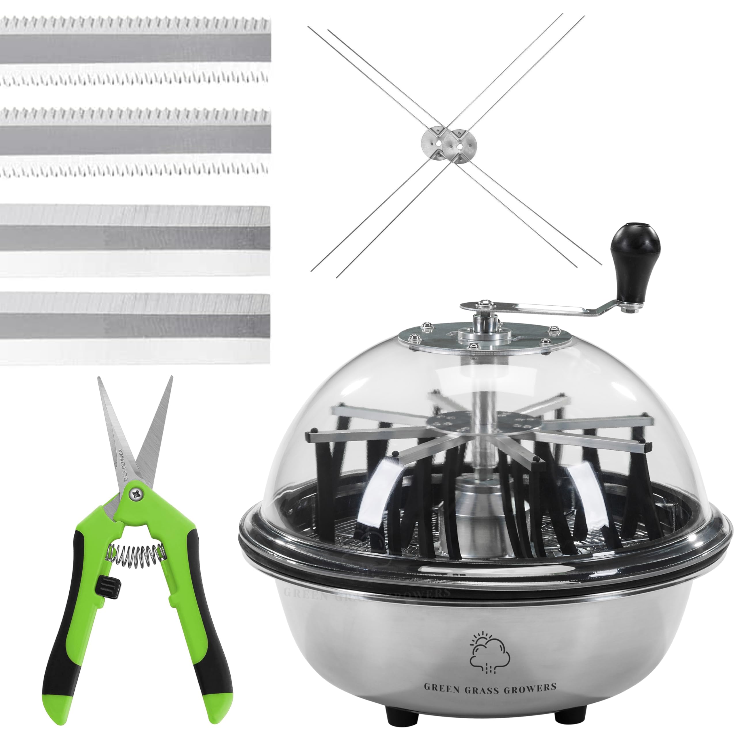 Cortador Manual de Hojas y Cogollos para Cultivo Hidropónico | Manicuradora Podadora, Trituradora y Picadora de Mesa y Jardinería | Cuchillos, Rejilla y Tazón de Acero (41cm (16"))