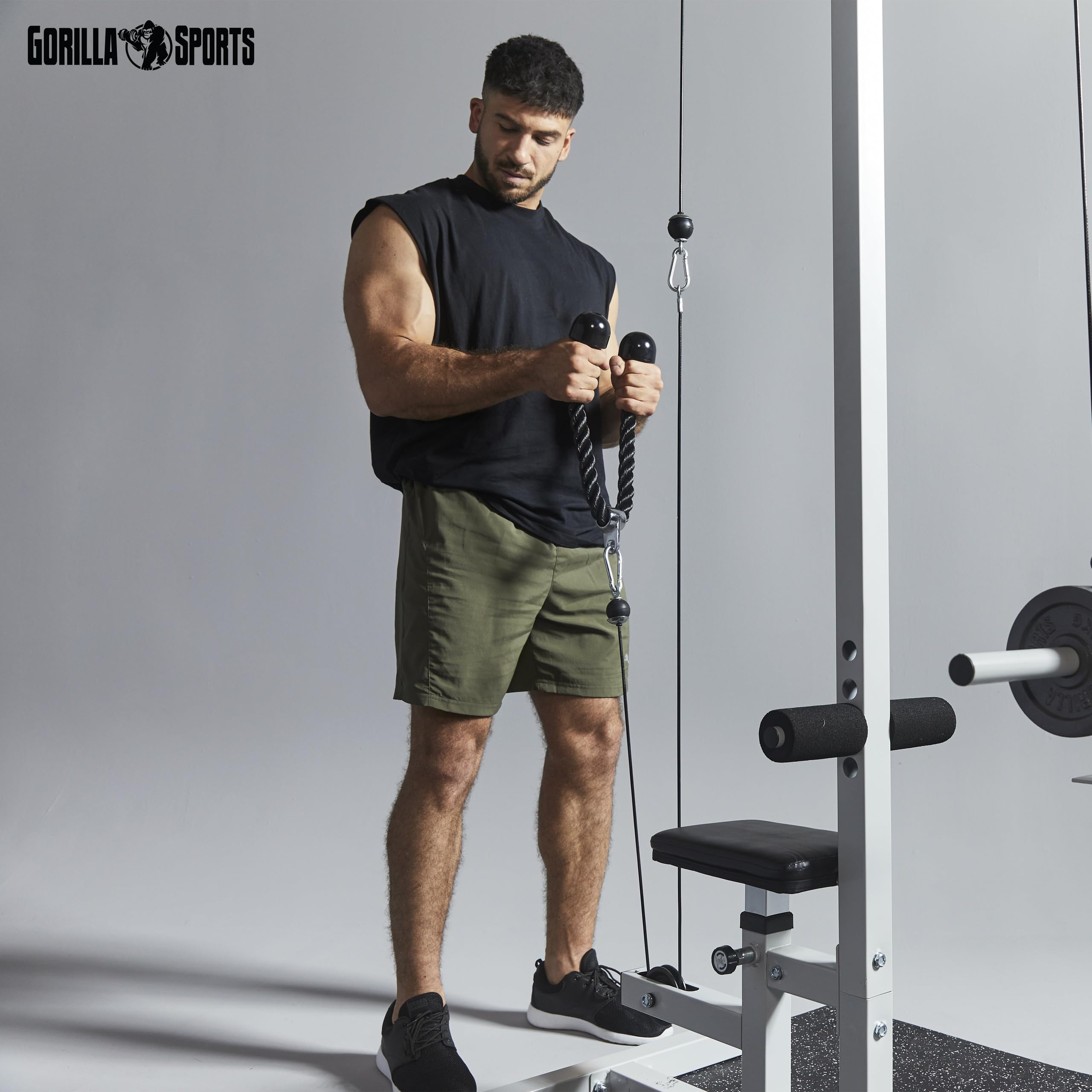 Gorilla Sports Lot 3 Barres Et Poignées De Tirage – Chromé, Pour Dos, Biceps, Triceps – Charge Max 200 Kg