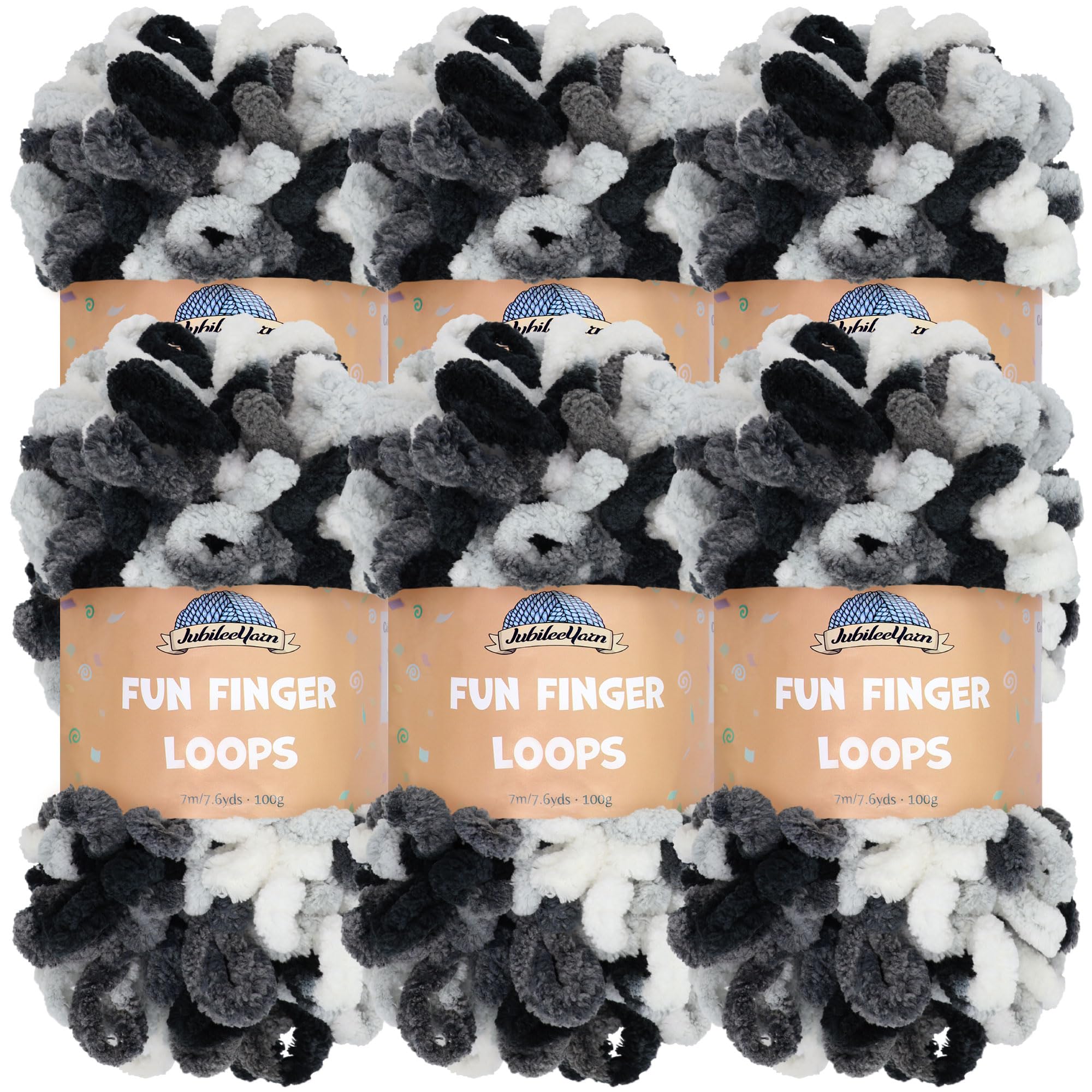 JubileeYarn Fun Finger Loops Yarn - 100g/Skein Jumbo Polyester - Hera - 6 Skeins