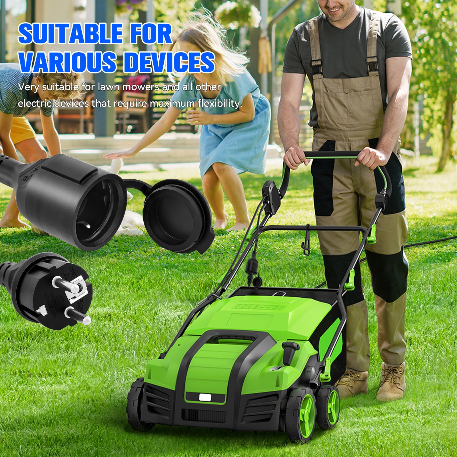 Rallonge Electrique Extérieure 40 m, Câble prolongateur 3G1,5 mm² IP44, 16A 250V avec Capuchon de Protection, Prise à Contact de Protection pour intérieur et extérieur