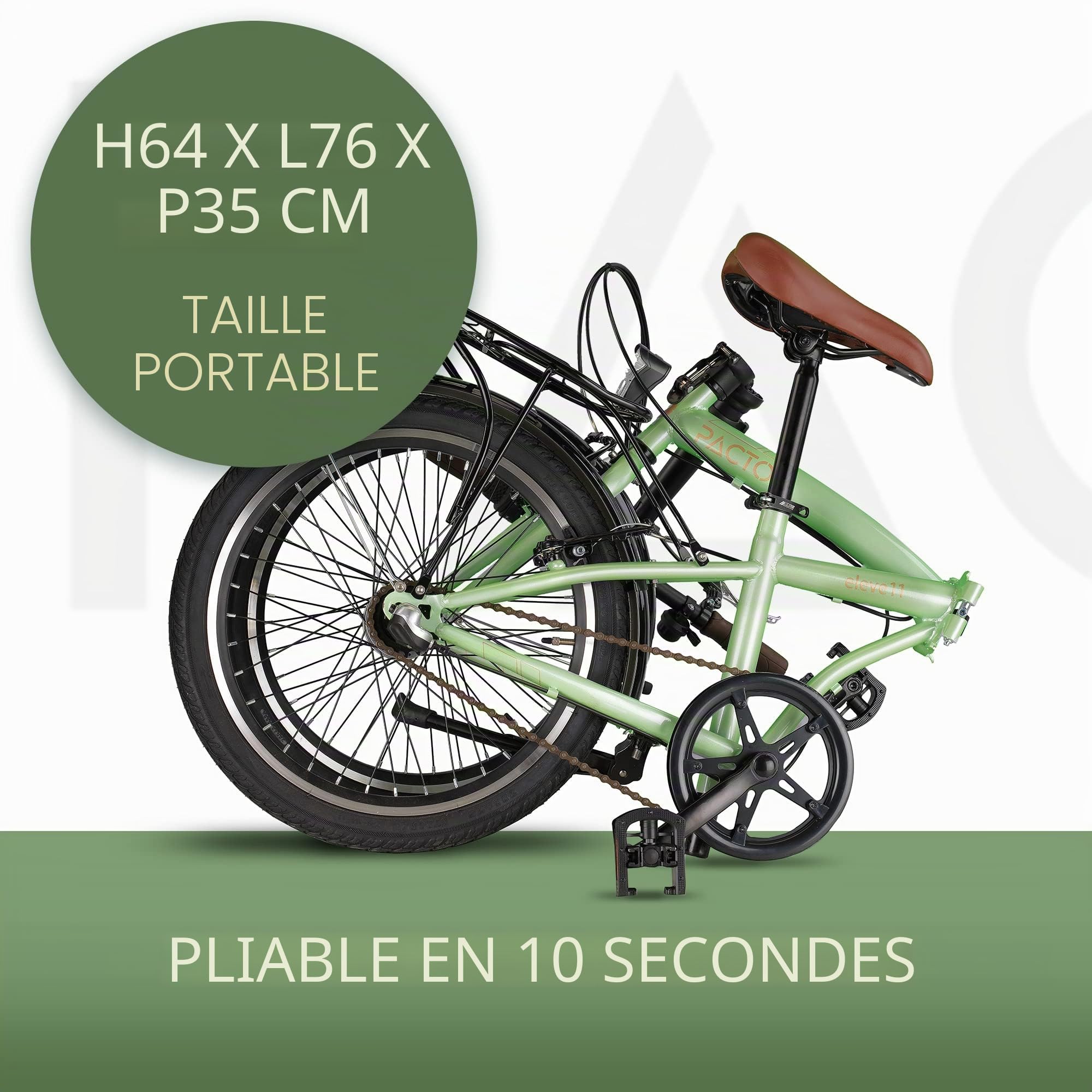 vélo PACTO Eleven pliable de qualité supérieure 27 cm, cadre en acier, Shimano Nexus 3 vitesses, facile à plier en 10 secondes, V-Brakes Folding Bicycle (menthe)