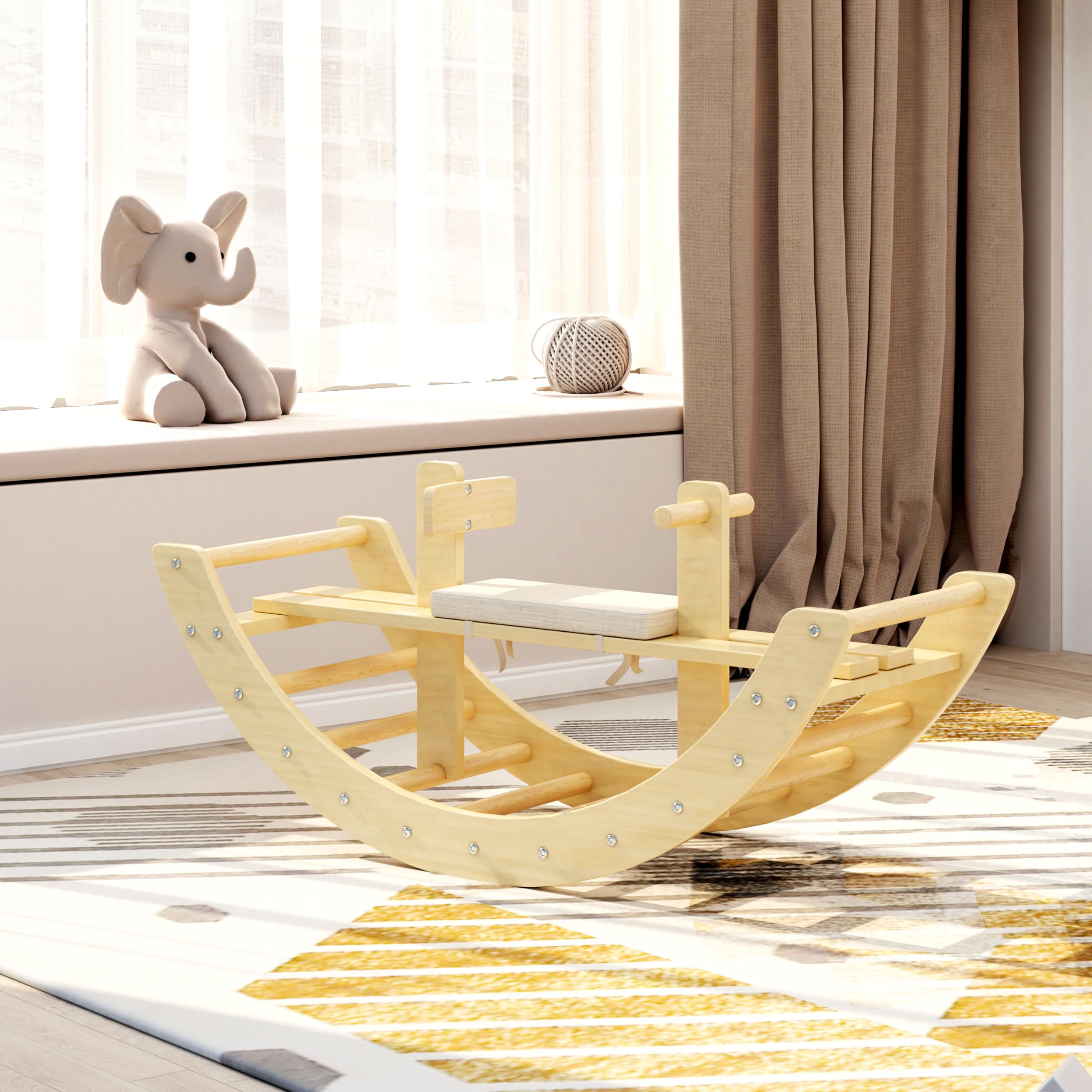 BanaSuper Rockeros Waldorf Arco de Caballito Balancín de Madera para Niños Arco de Escalera Juguetes de Gimnasia Montessori para Pequeños (Natural)