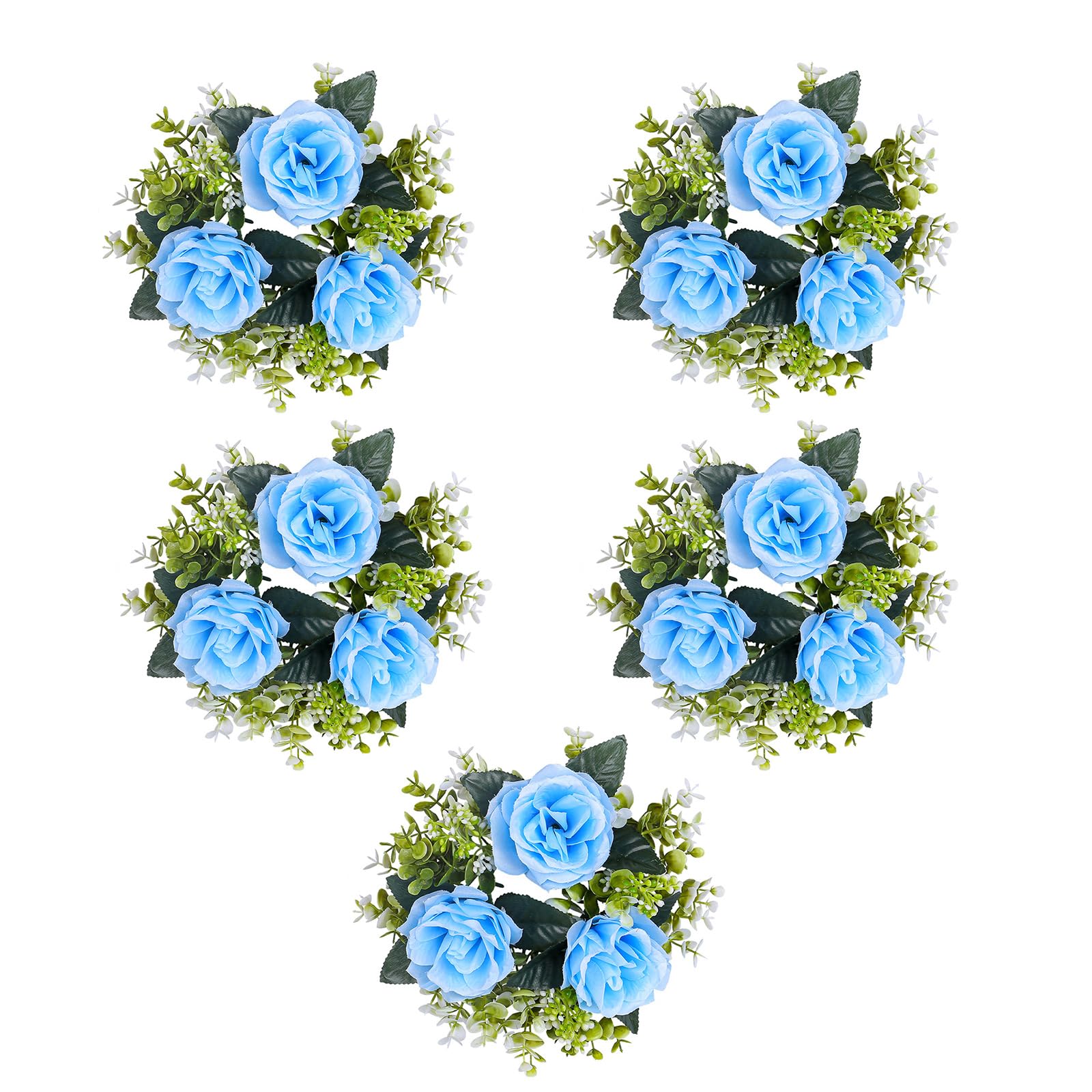 Elnwnnkc 5Pcs Small Rings Wreaths Fake Roses Artificial Flower Table Centerpieces Wreaths for Wedding Party Decoration Flower Rings