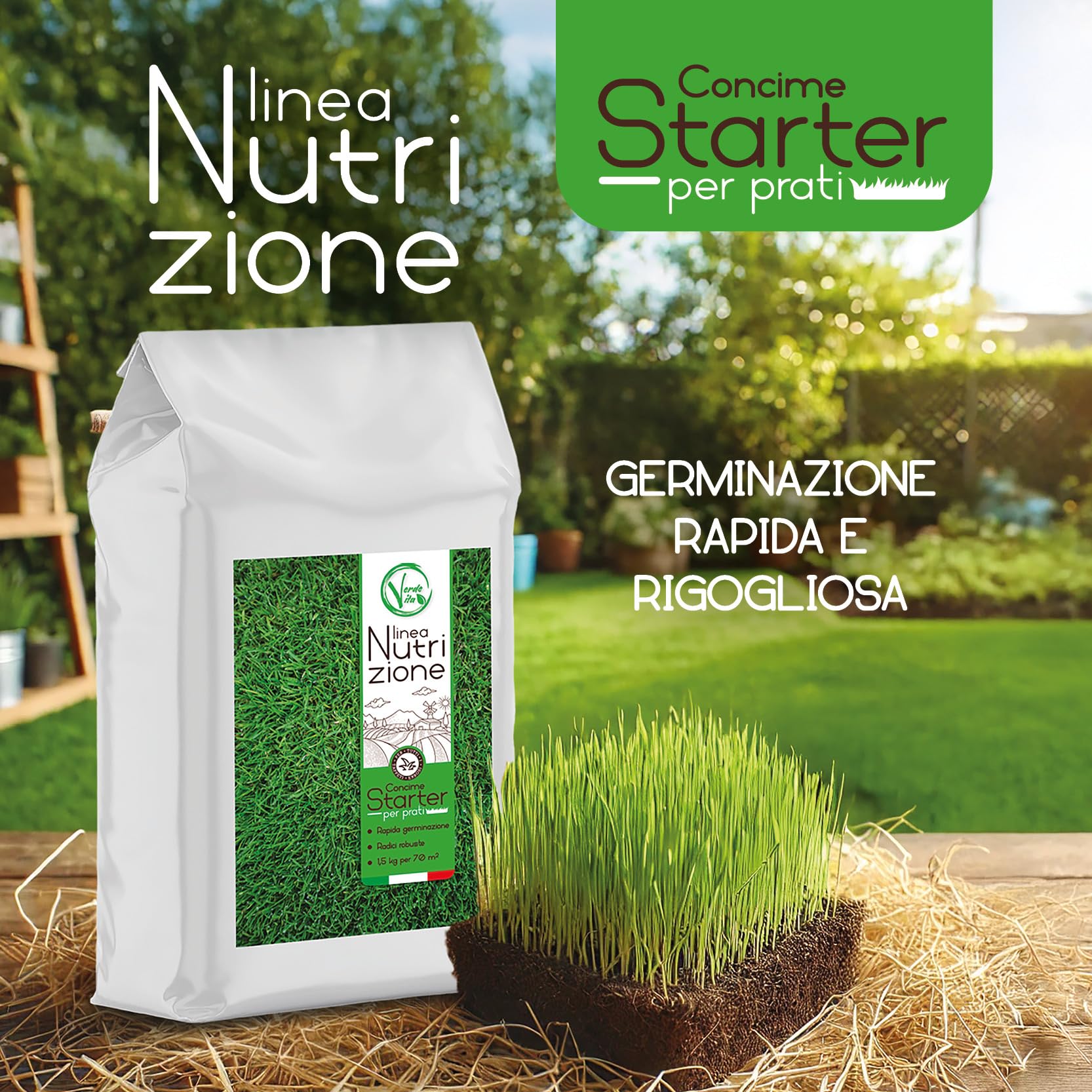 VerdeVita Concime Starter – Per Germinazione Rapida e Radici Forti – Ideale per Prato, Semi e Tappeti Erbosi – Alta Solubilità – Fertilizzante Professionale - Made in Italy (500m²)