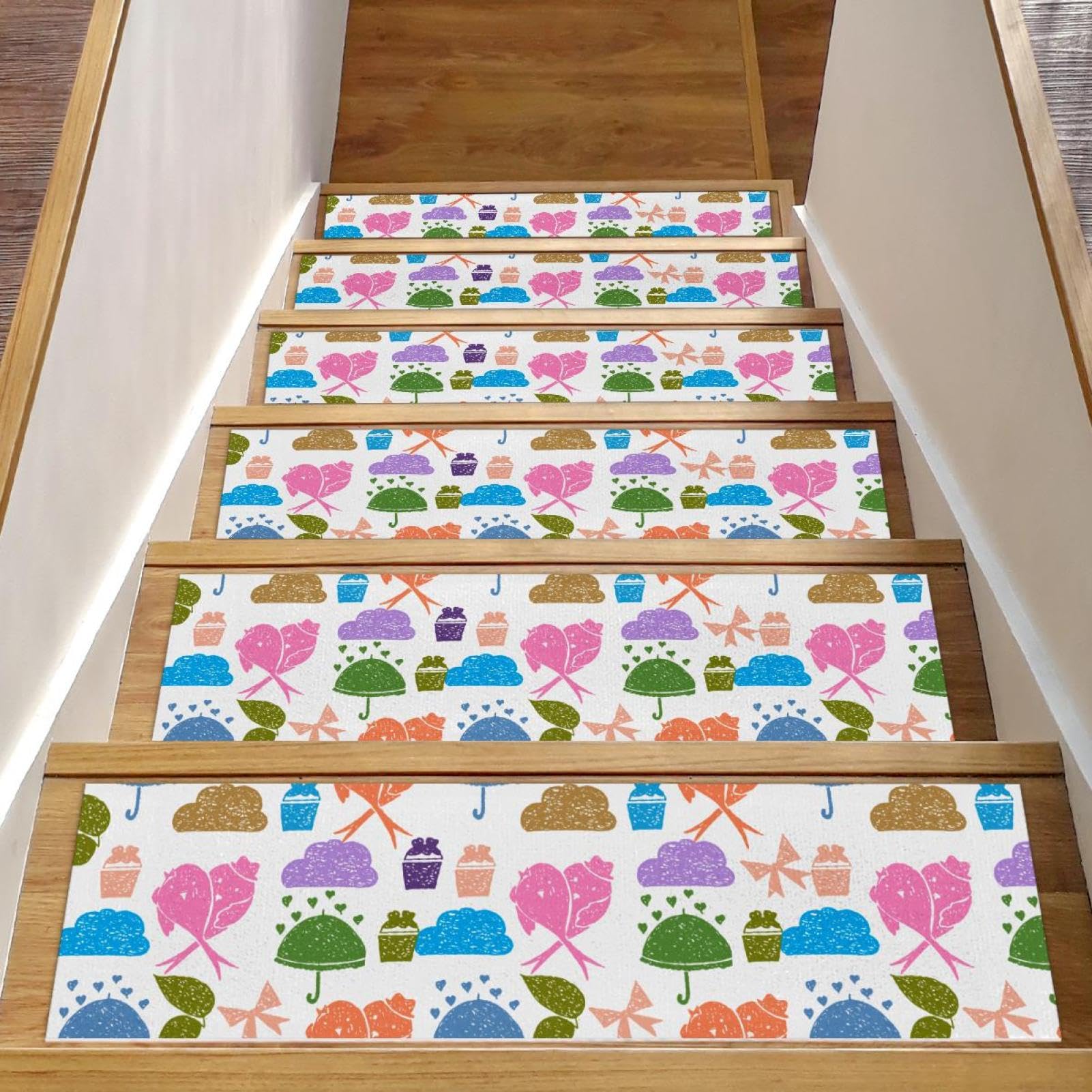Tapis d'escalier antidérapants Lot de 15 marches bois d'intérieur 20x76 cm