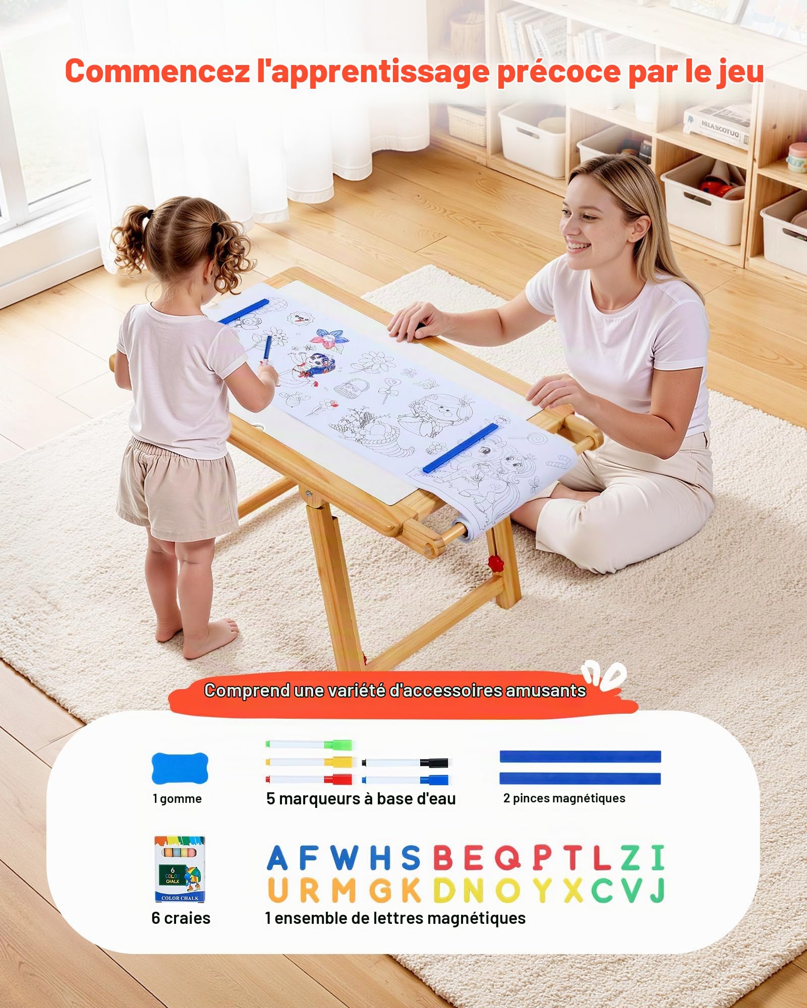 VEVOR Table Sensorielle pour Tout-Petits, Table d'Activité en Bois pour Enfants, Chevalet d'art avec Tableau Double Face, Bacs de Rangement, pour Jeux de Sable et d'eau, Dessin, Apprentissage, Repas