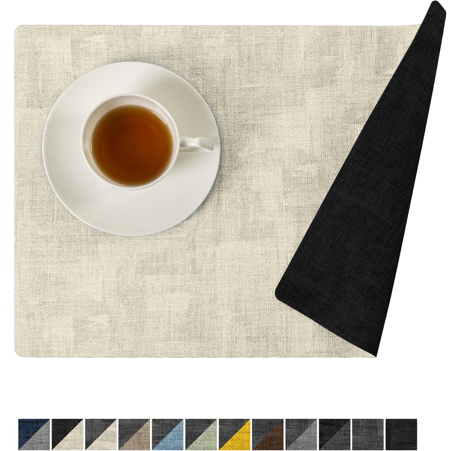 Romanstile Reversible Vinyl Placemats Set of 8, Faux Leather 100% Waterproof Oil-Proof Wipeable Place Mats, Heat Resistant Dual Sided Table Mats for