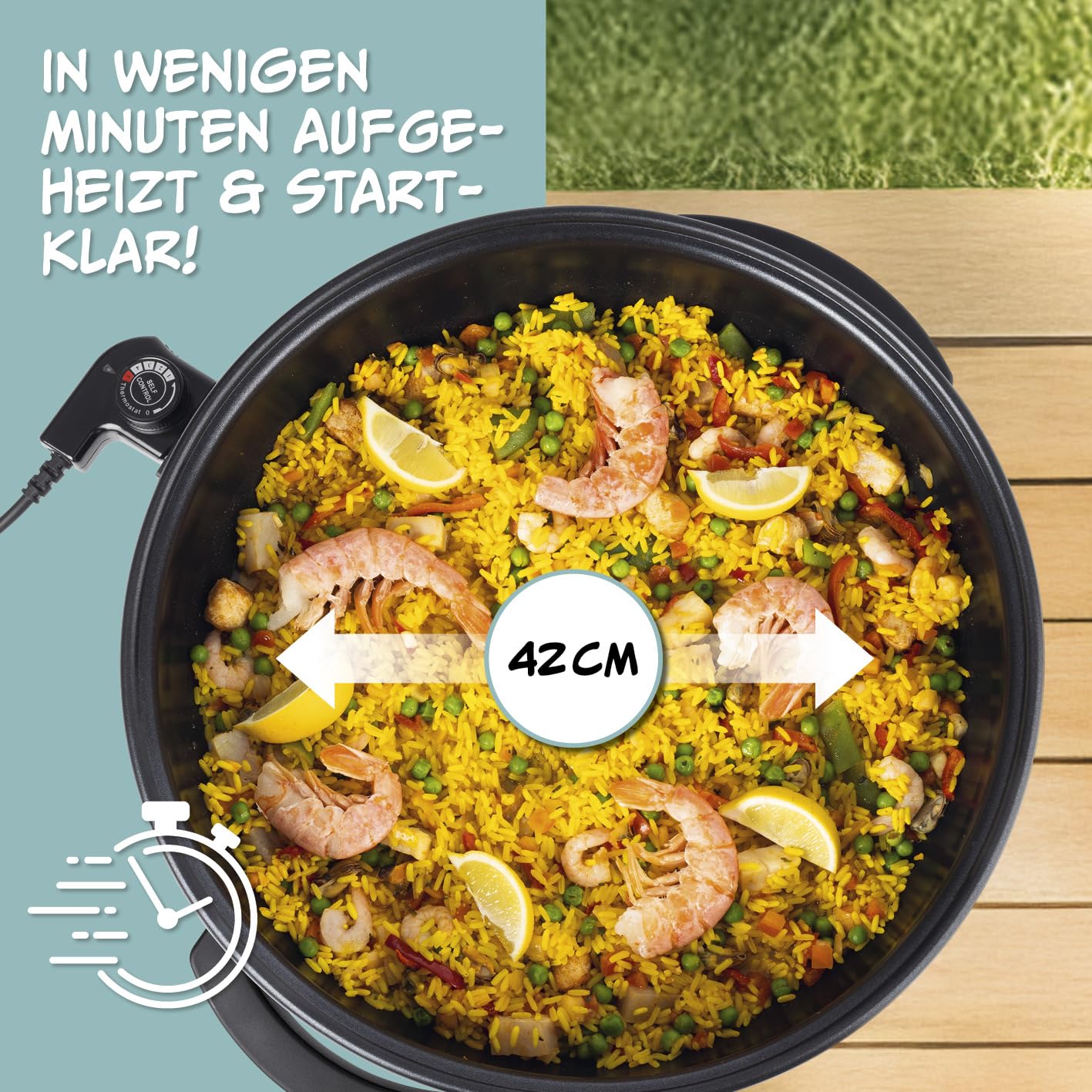 GOURMETmaxx elektrische Pizza-Pfanne mit Thermostat, Glasdeckel & Antihaftbeschichtung | Multifunktionspfanne mit ⌀ 42 cm Durchmesser & 1500 Watt | Pizza Pan - ideal für Partys