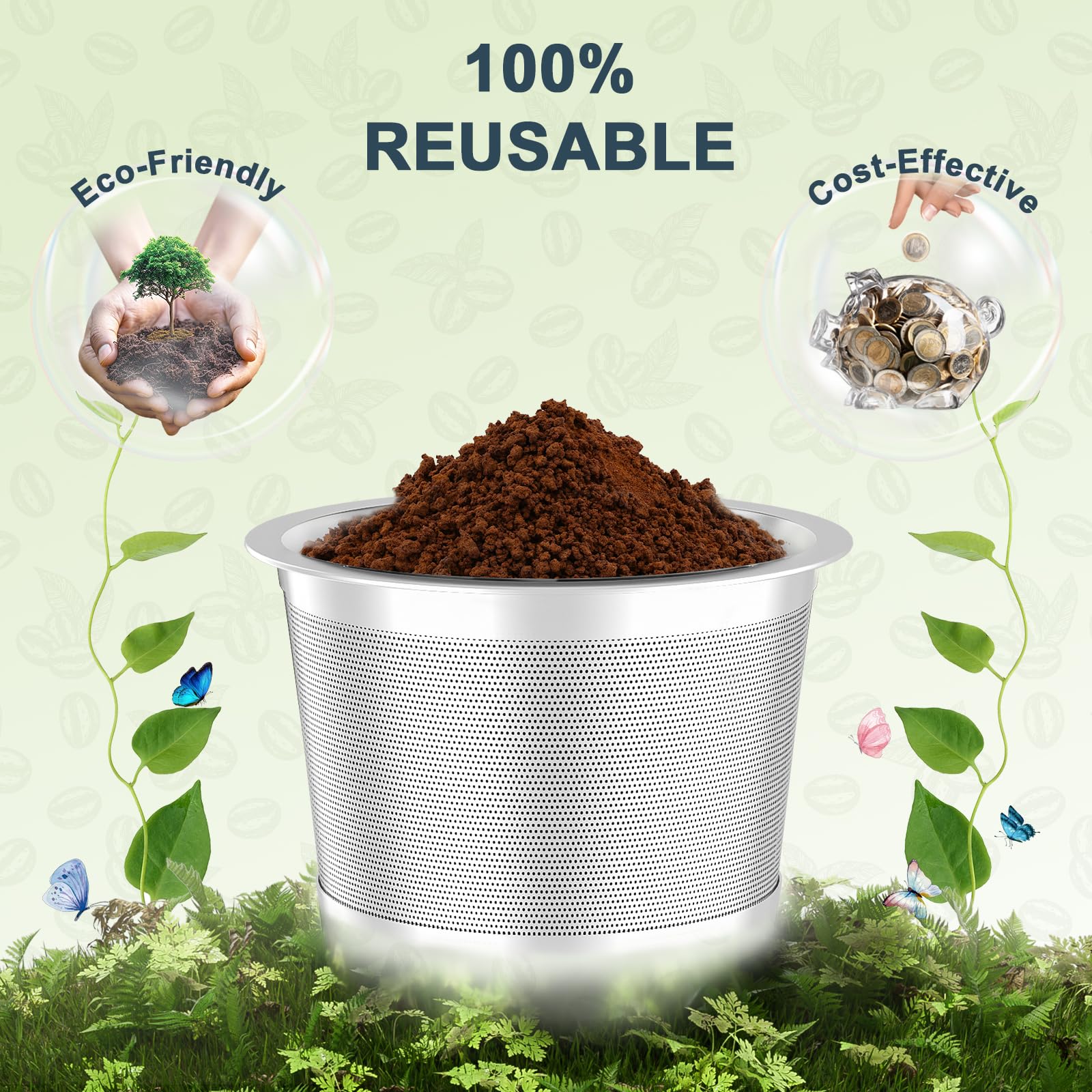 NESSUS Kcups reutilizables de acero inoxidable para Keurig 1.0, cápsulas de metal para keurig, cápsulas recargables con asas resistentes al calor y cuchara de café, sin BPA, paquete de 4