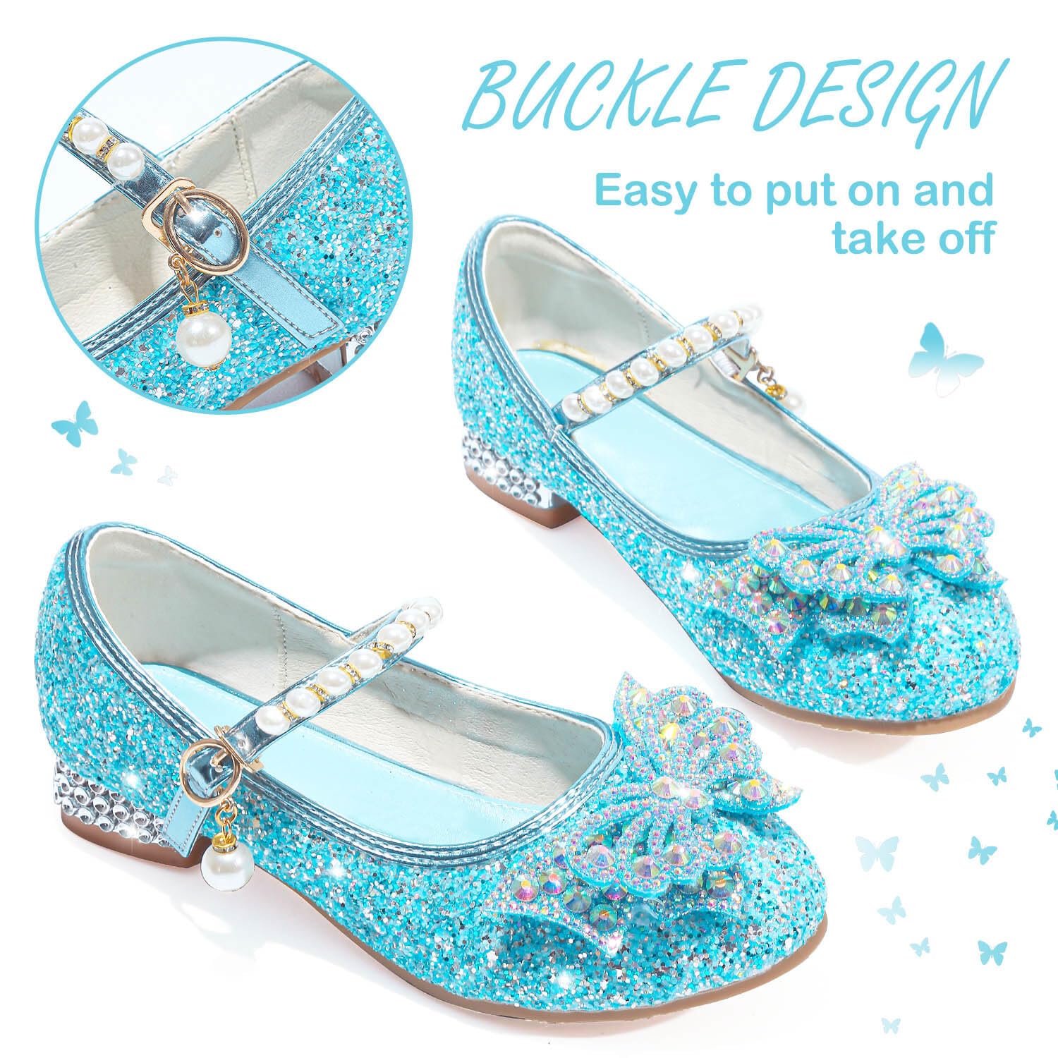 Mädchen Mary Jane Prinzessin Schuhe Ballerinas mit Absatz Glitzer Schuhe Abendschuhe Kinder Cosplay Schuhe Partys Hochzeiten Schulschuhe Blau EU29