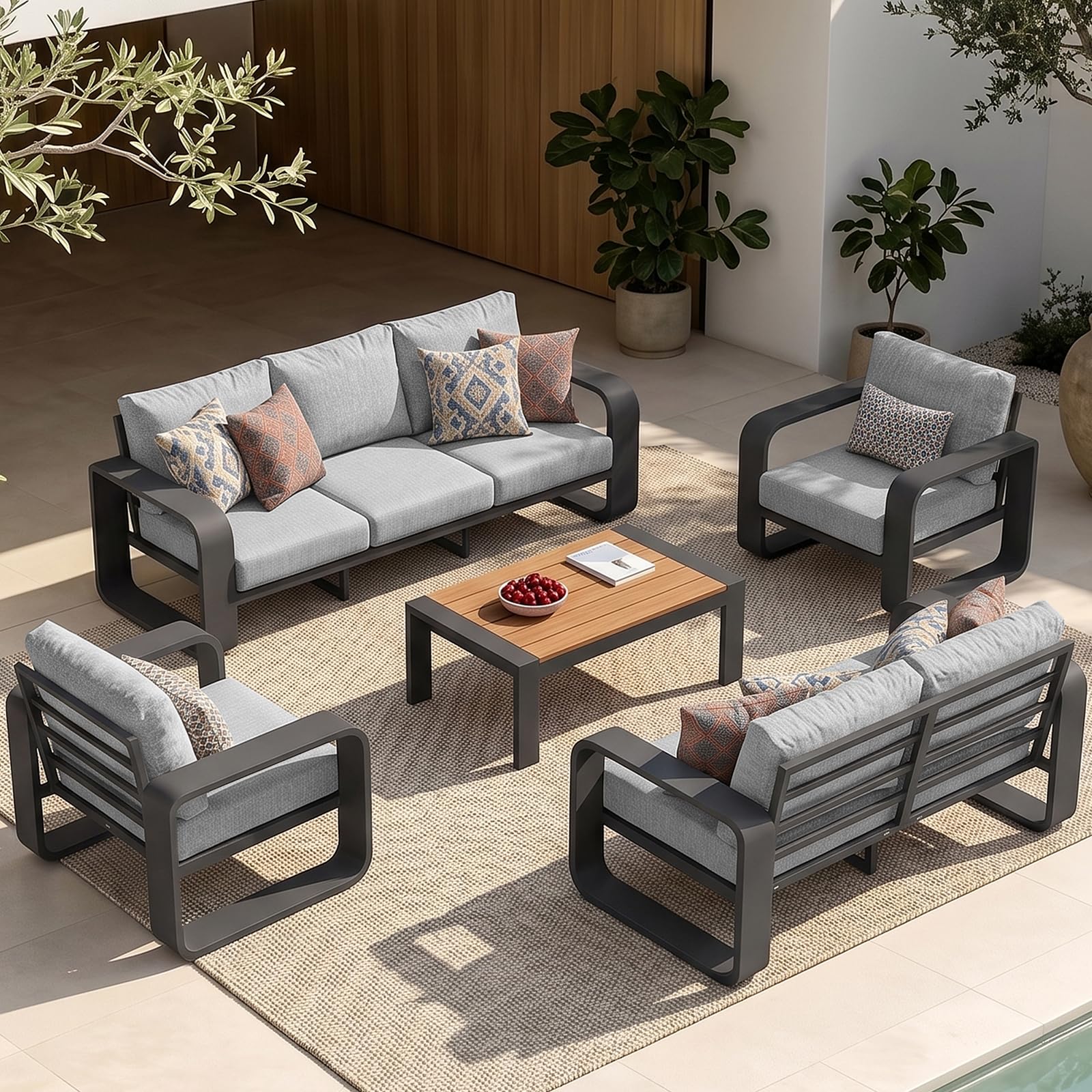 Oasbira Oversized Aluminum Outdoor Furniture Set in Grey