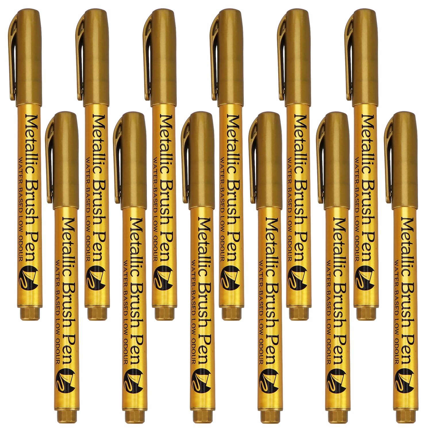 12PCS Metallic Brush Craftwork Pen Metallic Marker Pens Permanent Metallic Markers for Art Rock Painting, Card Making, DIY Photo Album, Crafts, Ceramics, Metal (Gold)