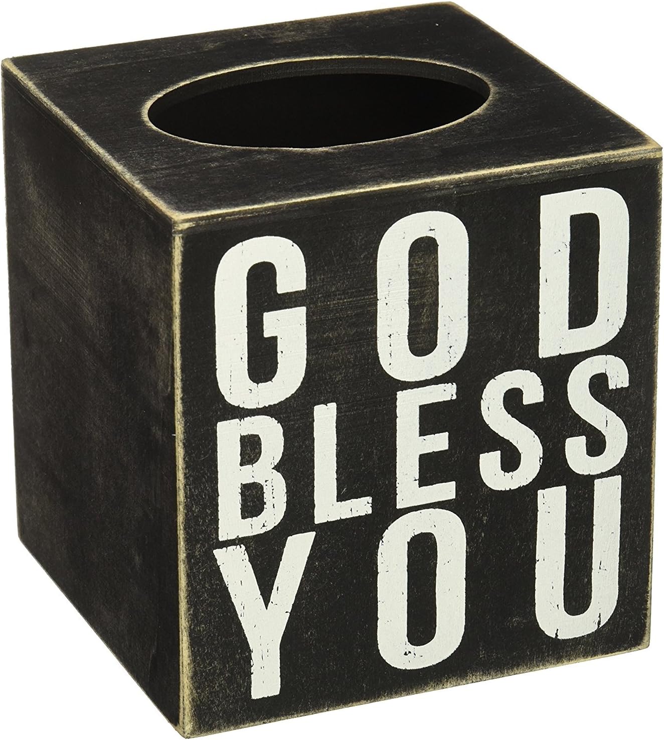 Primitives by Kathy 20031 Double-Sided Classic Black and White Tissue Box, 5.25" x 5.25", God Bless You