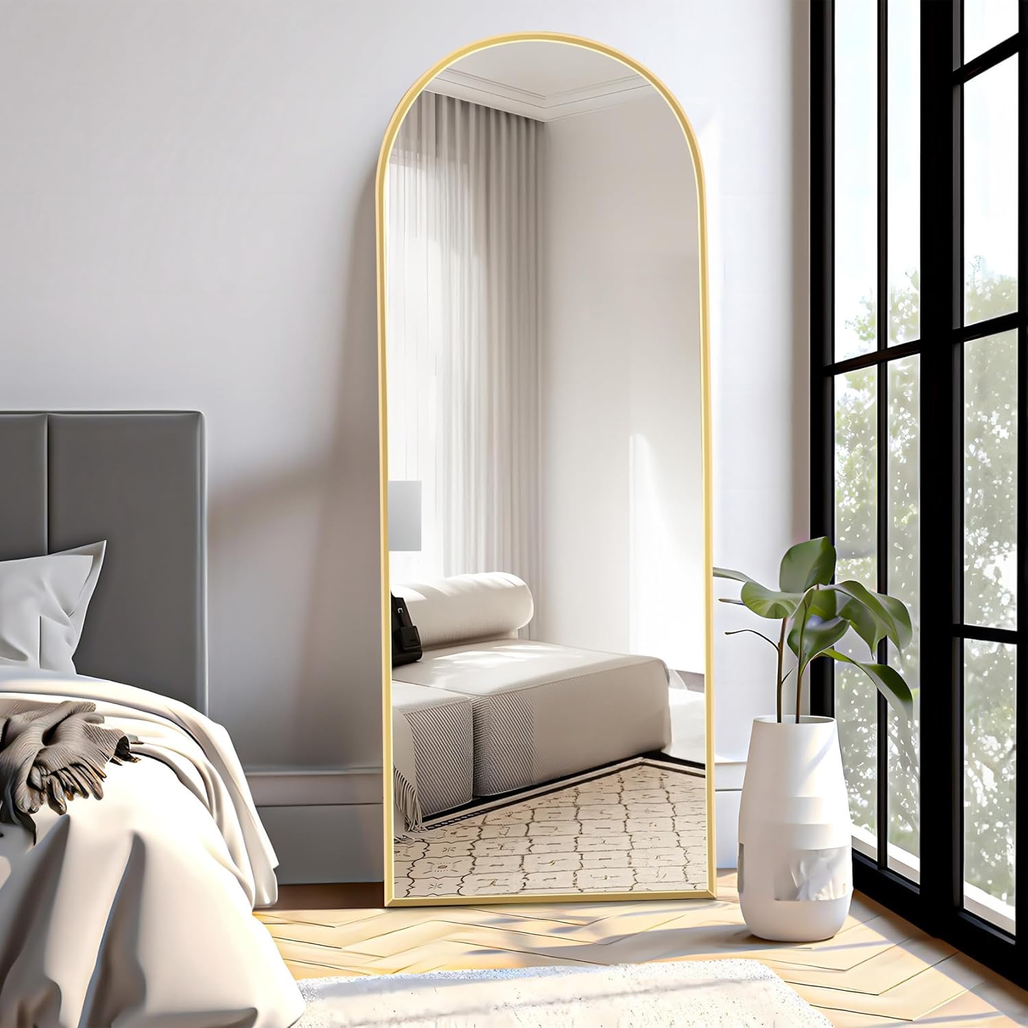GLASHOM Arched Full Length Mirror,59"x16" Gold Floor Mirror,Standing