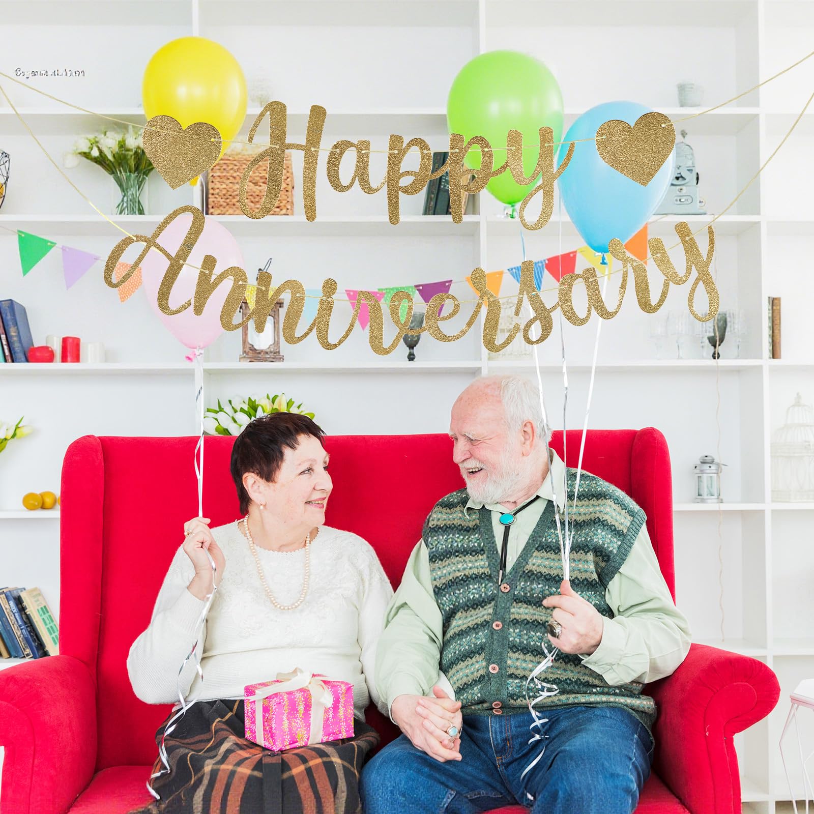 Striscione Per Anniversario Glitter Oro Rosa Bliceon 'Happy Anniversary' - Decorazioni Festa