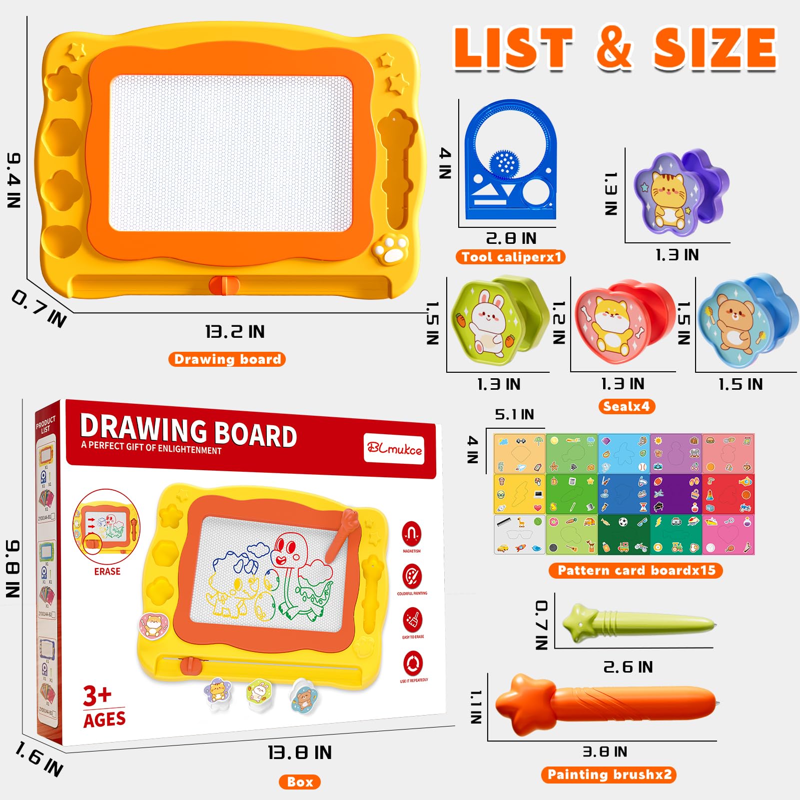 Grande tavolo da disegno magnetico giocattolo per bambini di età 3-7 anni, cancellabile Doodle Board con 4 colori, giocattolo educativo