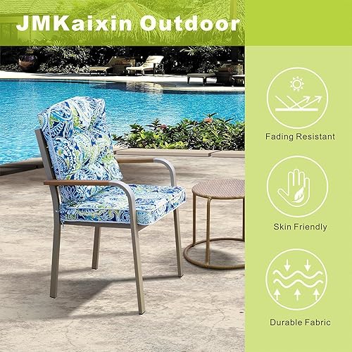 Miniatura 5 de JMKaixin Juego de cojines de asiento y respaldo para exteriores para muebles de patio, cojines para sillas de salón con lazos, cojines resistentes