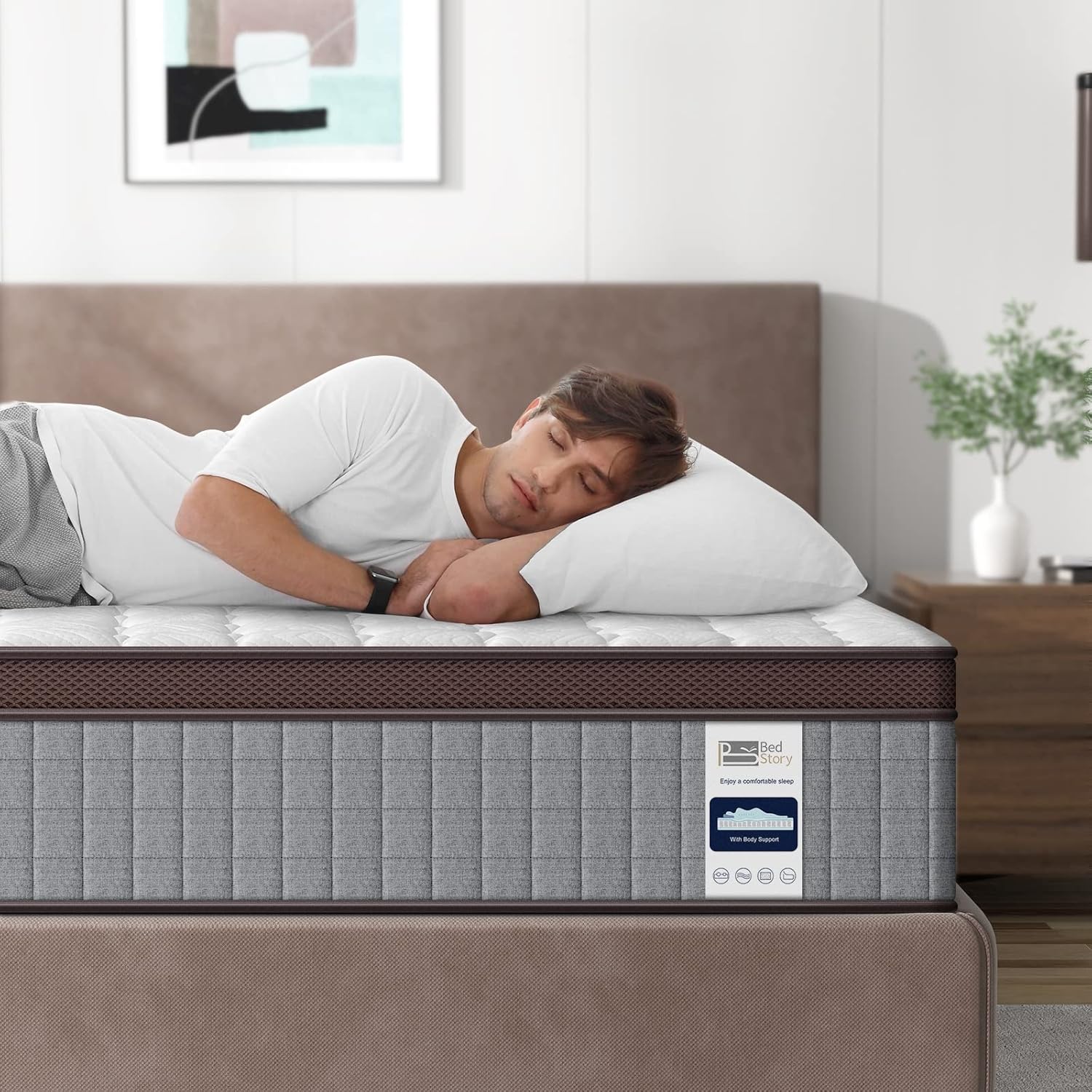 BedStory 10 Inch Hybrid Mattress with Gel Memory Foam, Queen Size