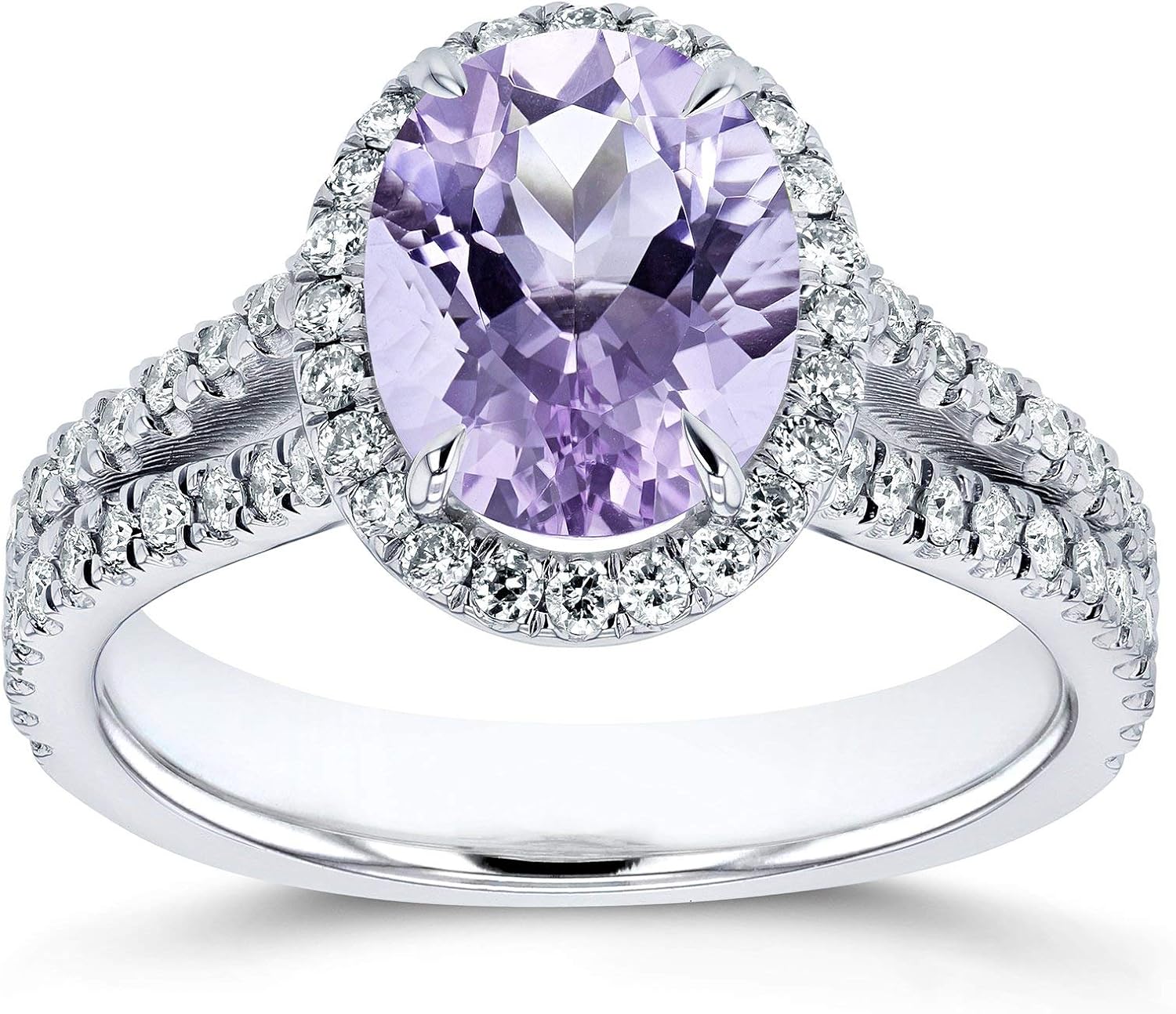 Kobelli Oval Cut Lavender Amethyst and Diamond Halo Split Shank Ring 2 CTW 14k White Gold