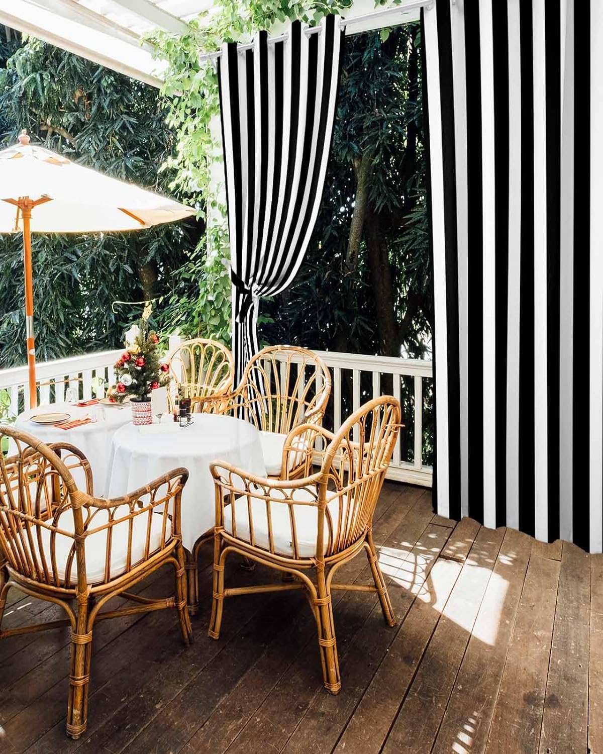 Outdoor-Vorhänge für Terrasse, schwarz-weiß gestreift, wasserdicht, Privatsphäre, Außenvorhänge, Ösen, Pergola-Vorhänge für Veranda, Cabana, Pavillon, 2 Paneele, 137,2 x 213,4 cm