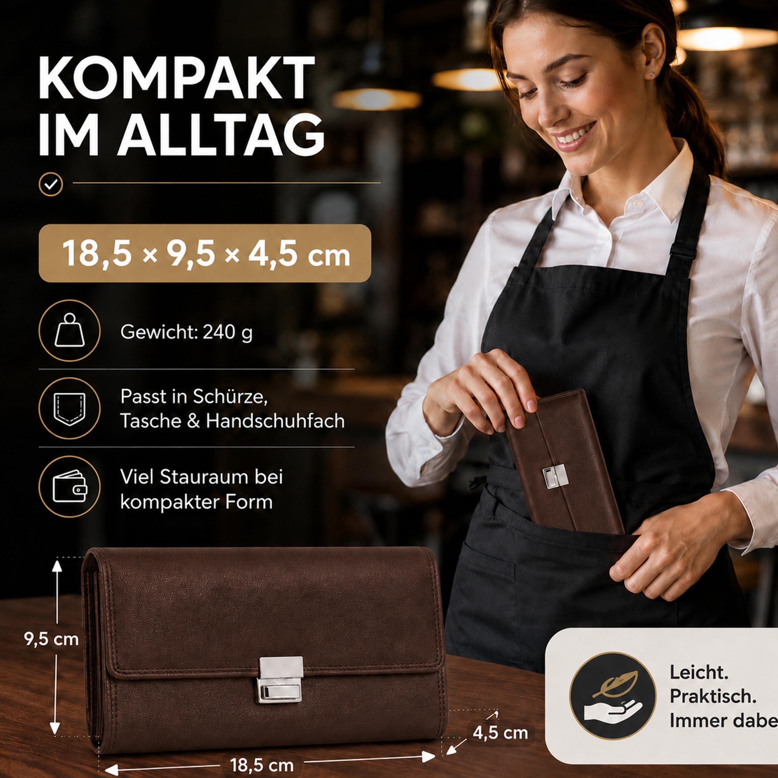 Kellner Geldbörse Profi Wasser Büffel EchtLeder mit RFID [2024] Kellnerbörse (18,5 x 9,5 x 4,5 cm BxHxT)