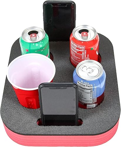 Miniatura 5 de Polar Whale 2 soportes para bebidas flotantes de color rojo y negro para piscina o playa o fiesta flotador de espuma duradera 6 compartimentos